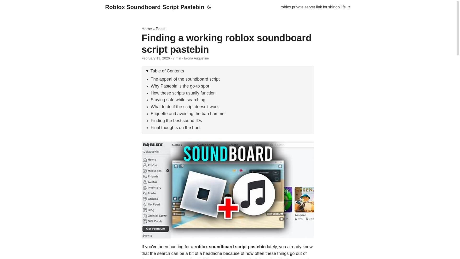 website screenshot of https://roblox-soundboard-script-pastebin.pages.dev/