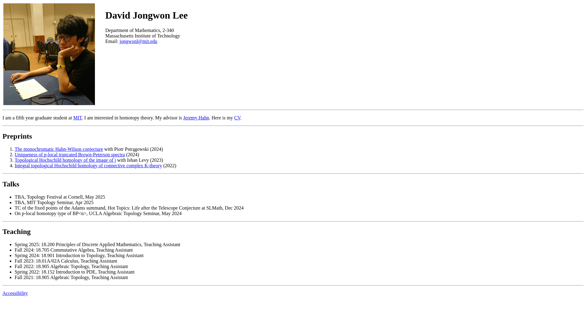 website screenshot of https://davidjlee.me/