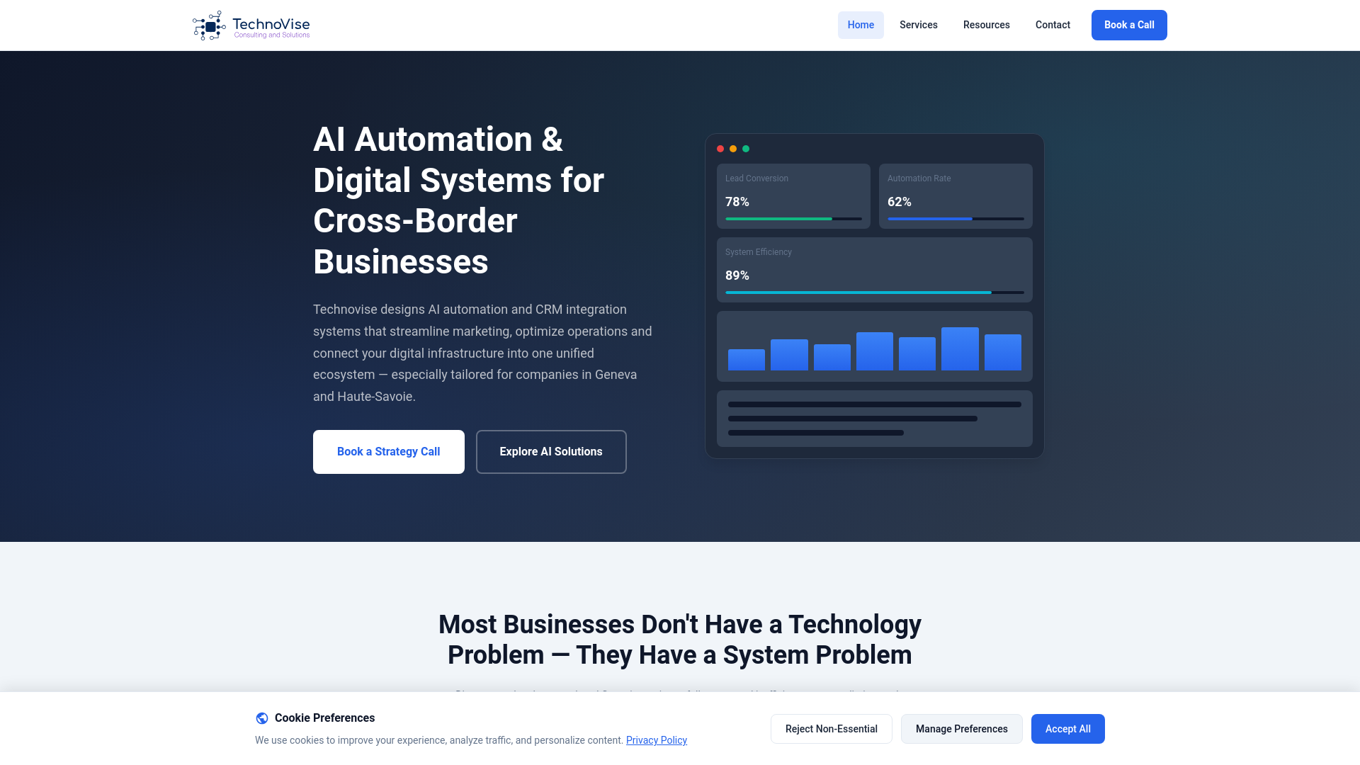 website screenshot of https://technovise.systems/