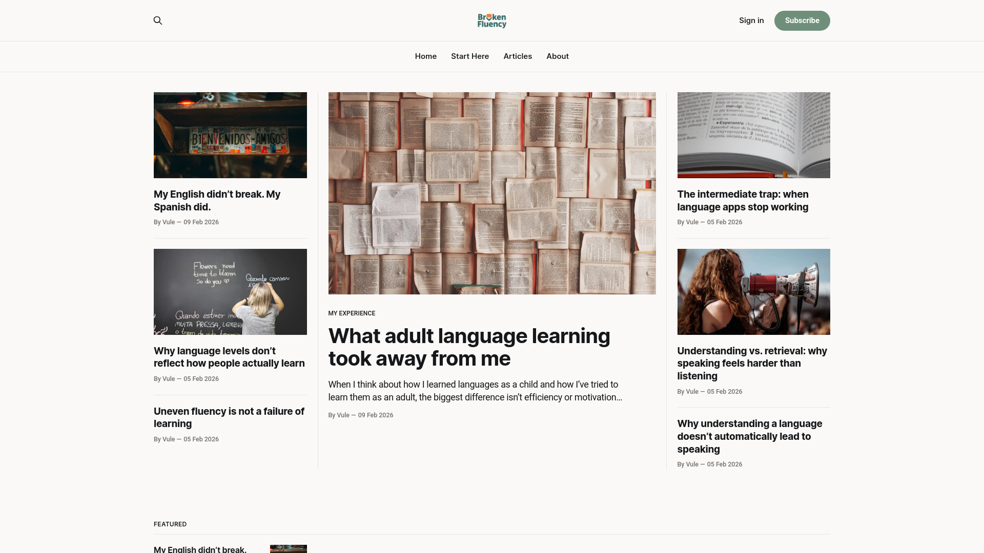 website screenshot of https://brokenfluency.com/