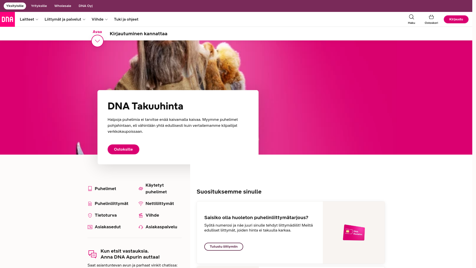 website screenshot of https://dna.fi/