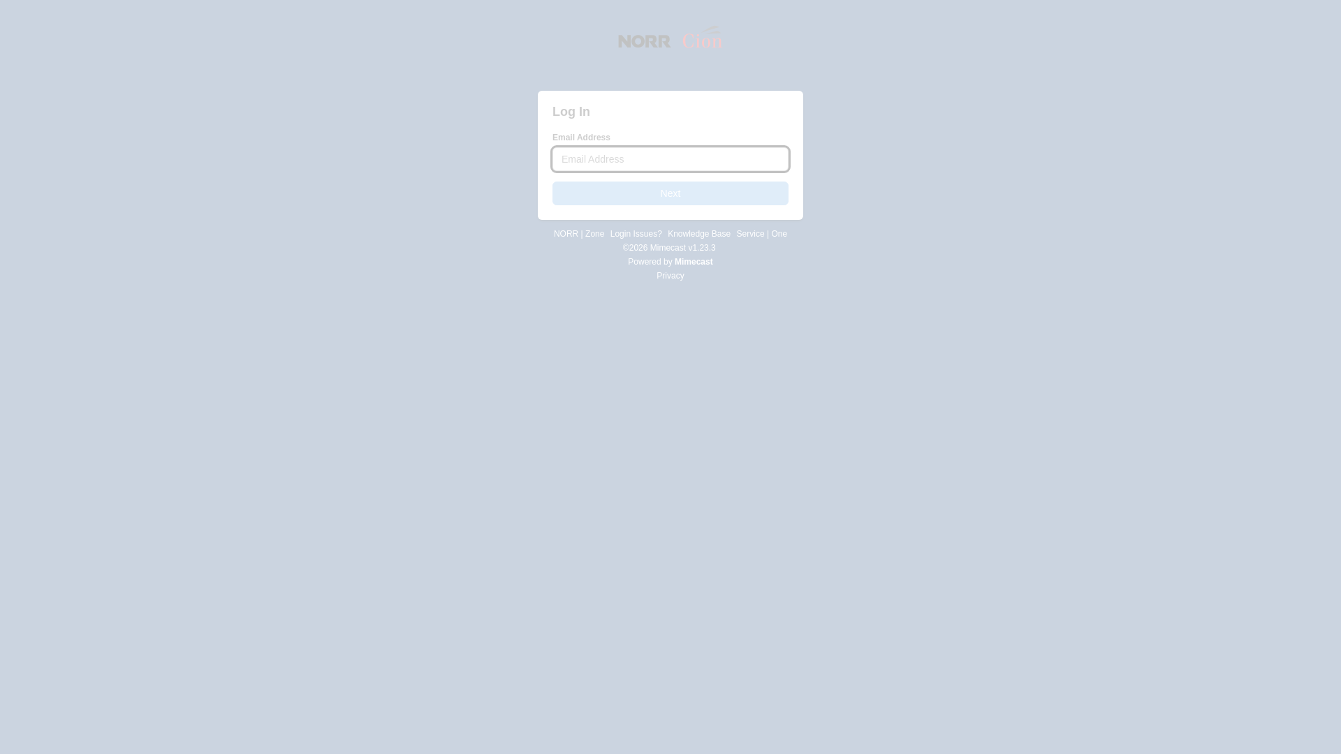 website screenshot of https://norr.login-ca.mimecast.com/