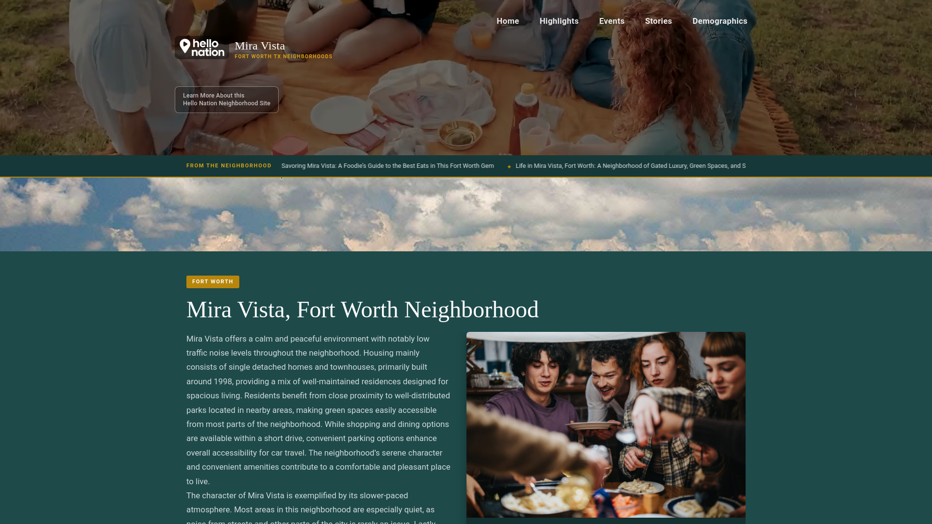 website screenshot of https://miravistafortworthneighborhood.org/