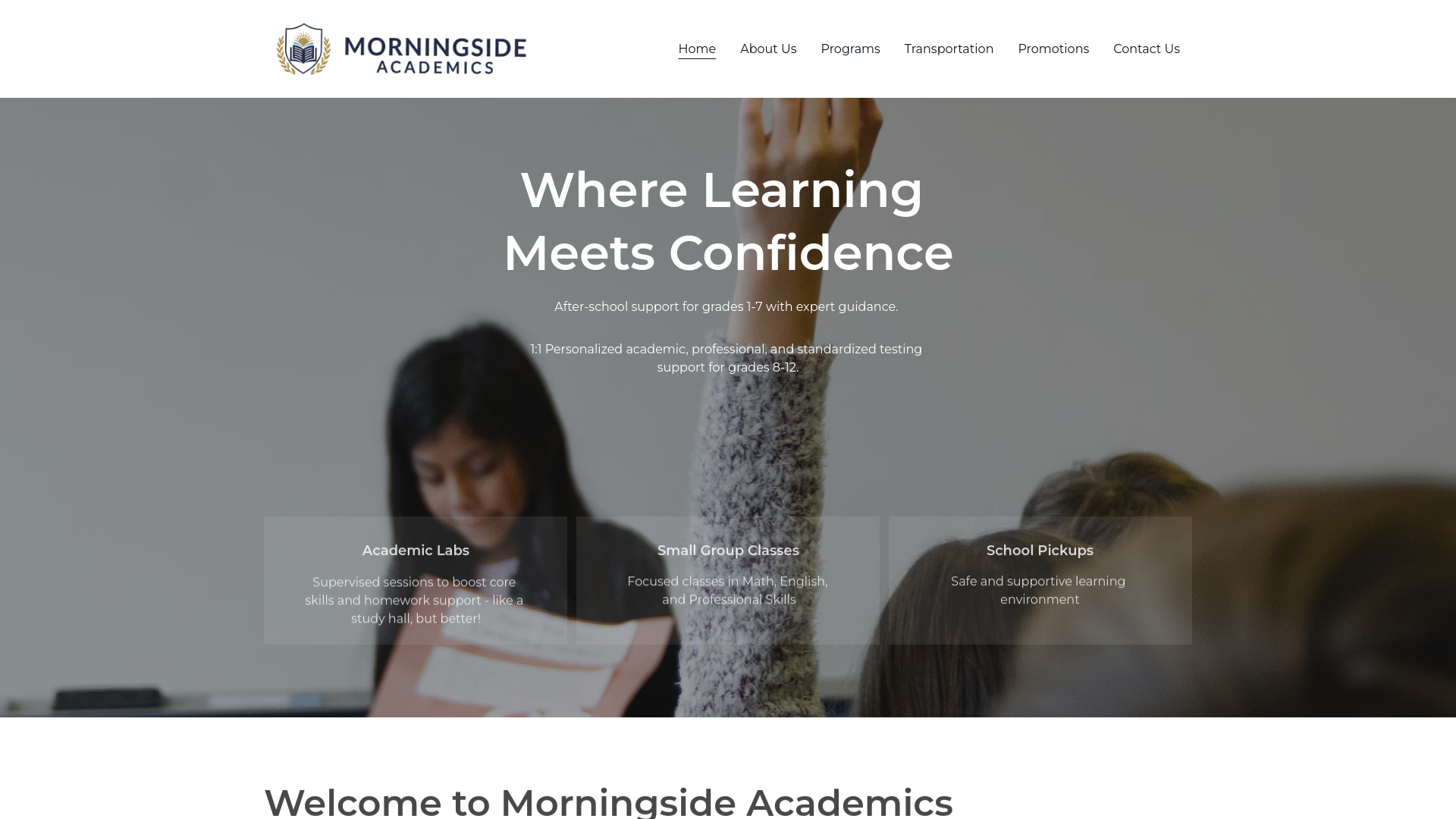 website screenshot of https://morningsideacademics.com/