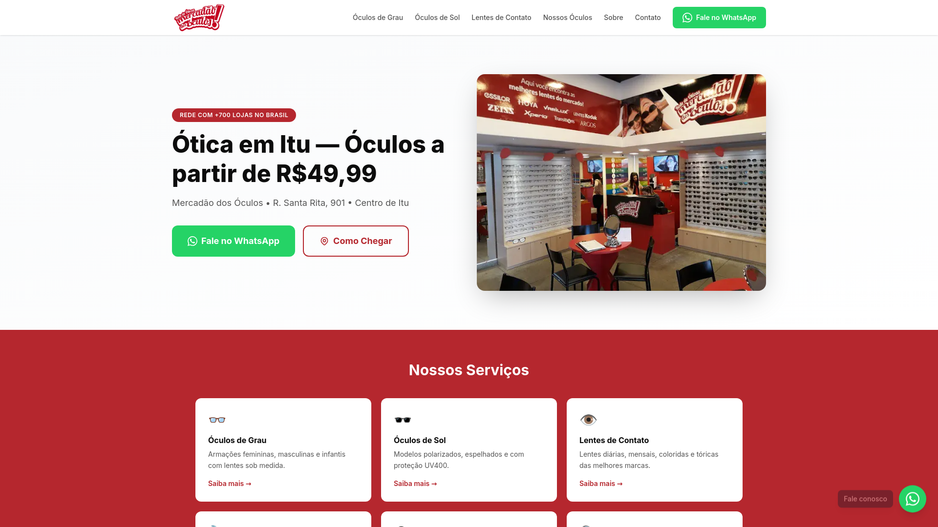 website screenshot of https://oticaitu.com.br/