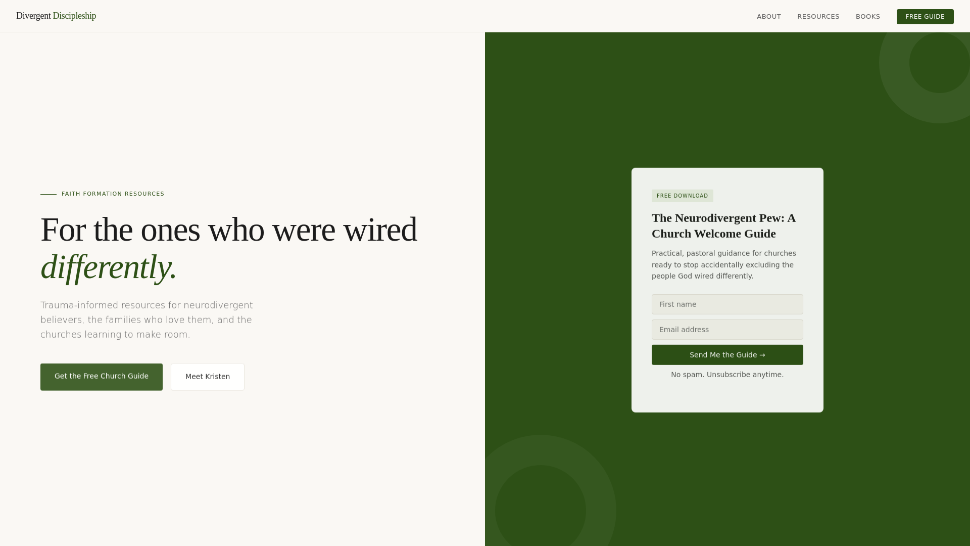 website screenshot of https://divergentdiscipleship.com