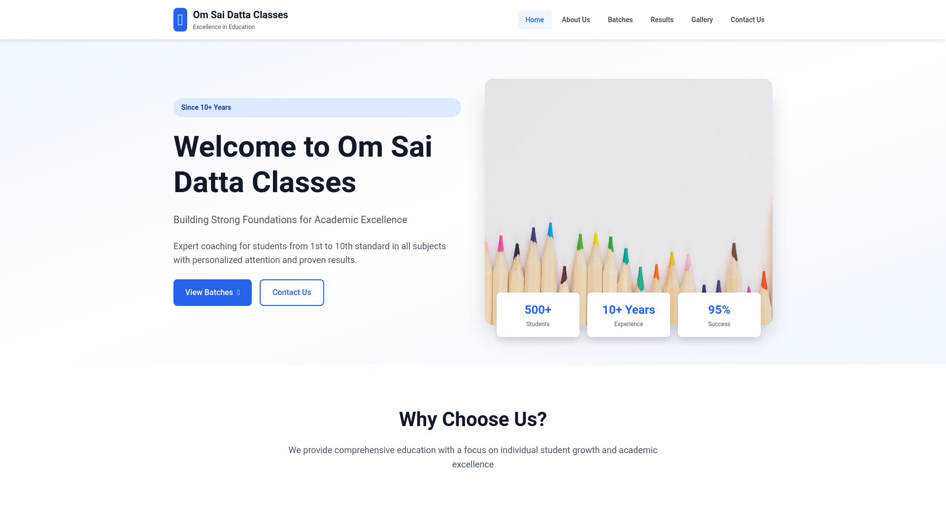 website screenshot of https://omsaidattaclasses.pages.dev/