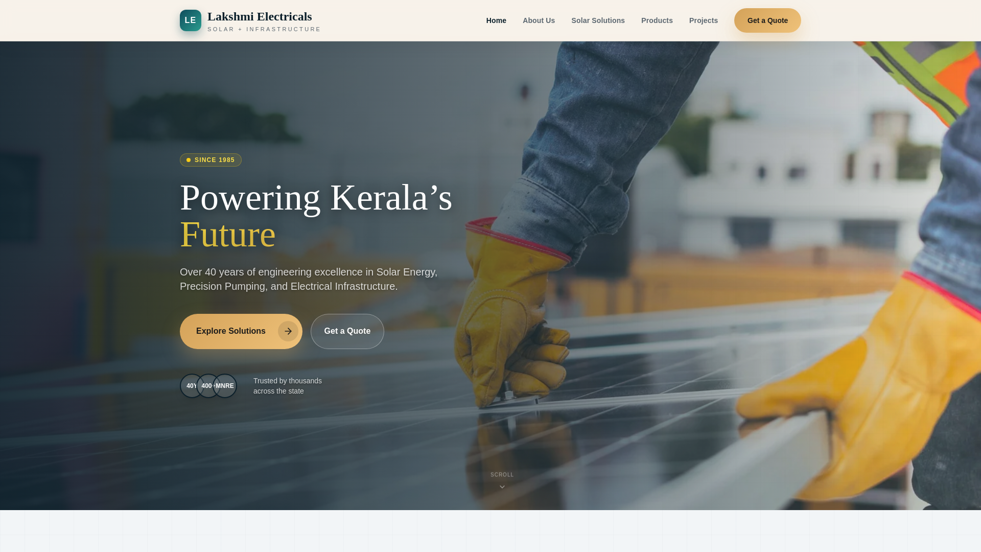 website screenshot of https://lekshmielectricals.com