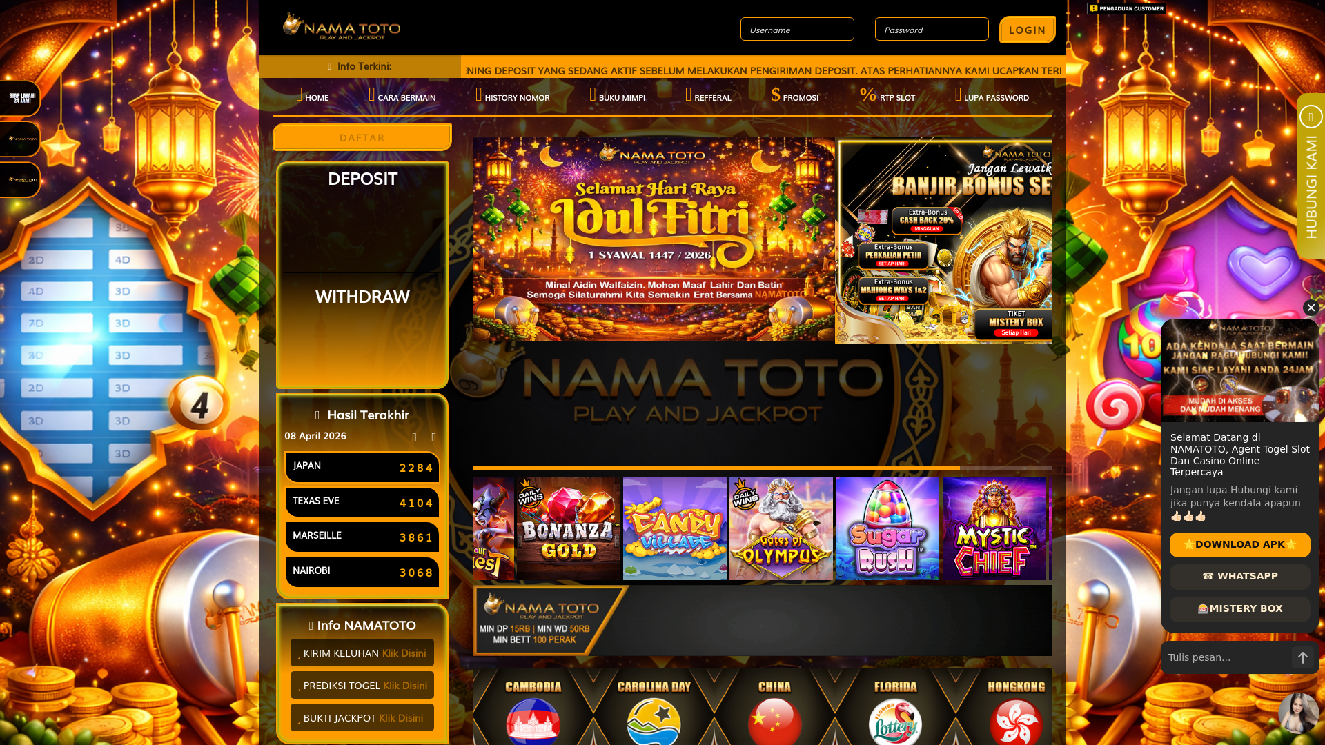 website screenshot of https://namatoto108.com