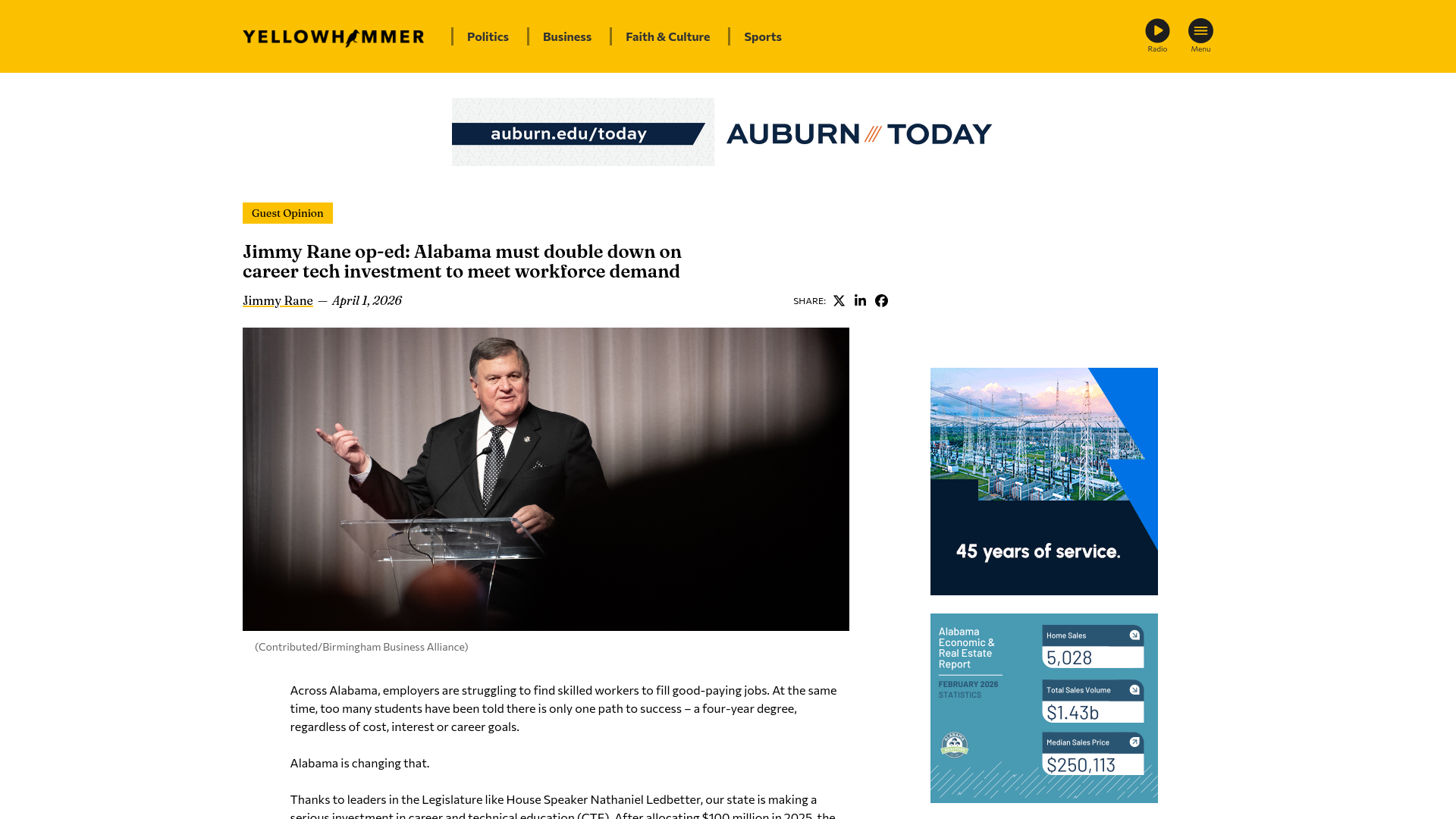 website screenshot of https://yellowhammernews.com/jimmy-rane-op-ed-alabama-must-double-down-on-career-tech-investment-to-meet-workforce-demand/