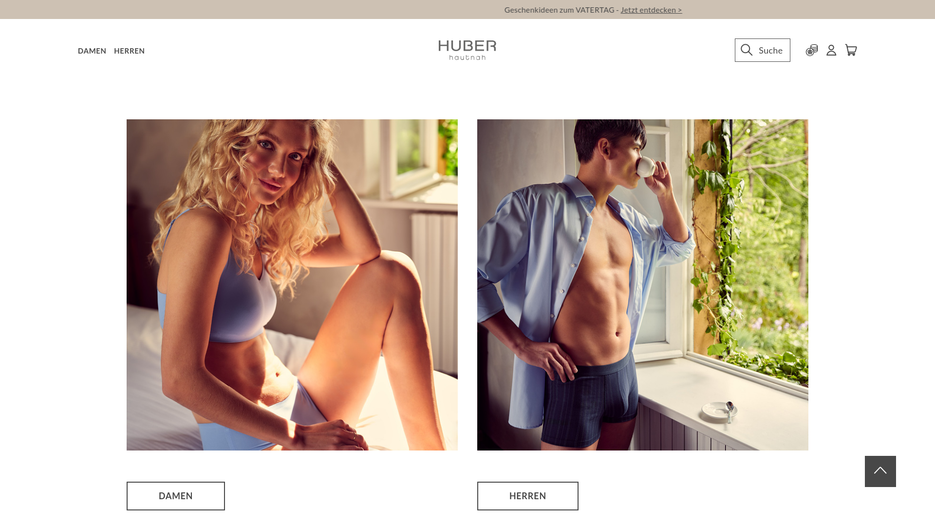 website screenshot of https://www.huber-bodywear.com