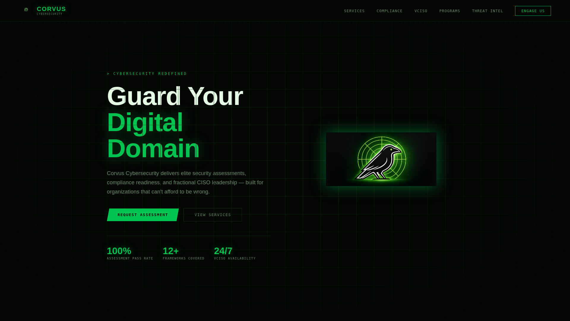 website screenshot of https://corvus-cyber.com/