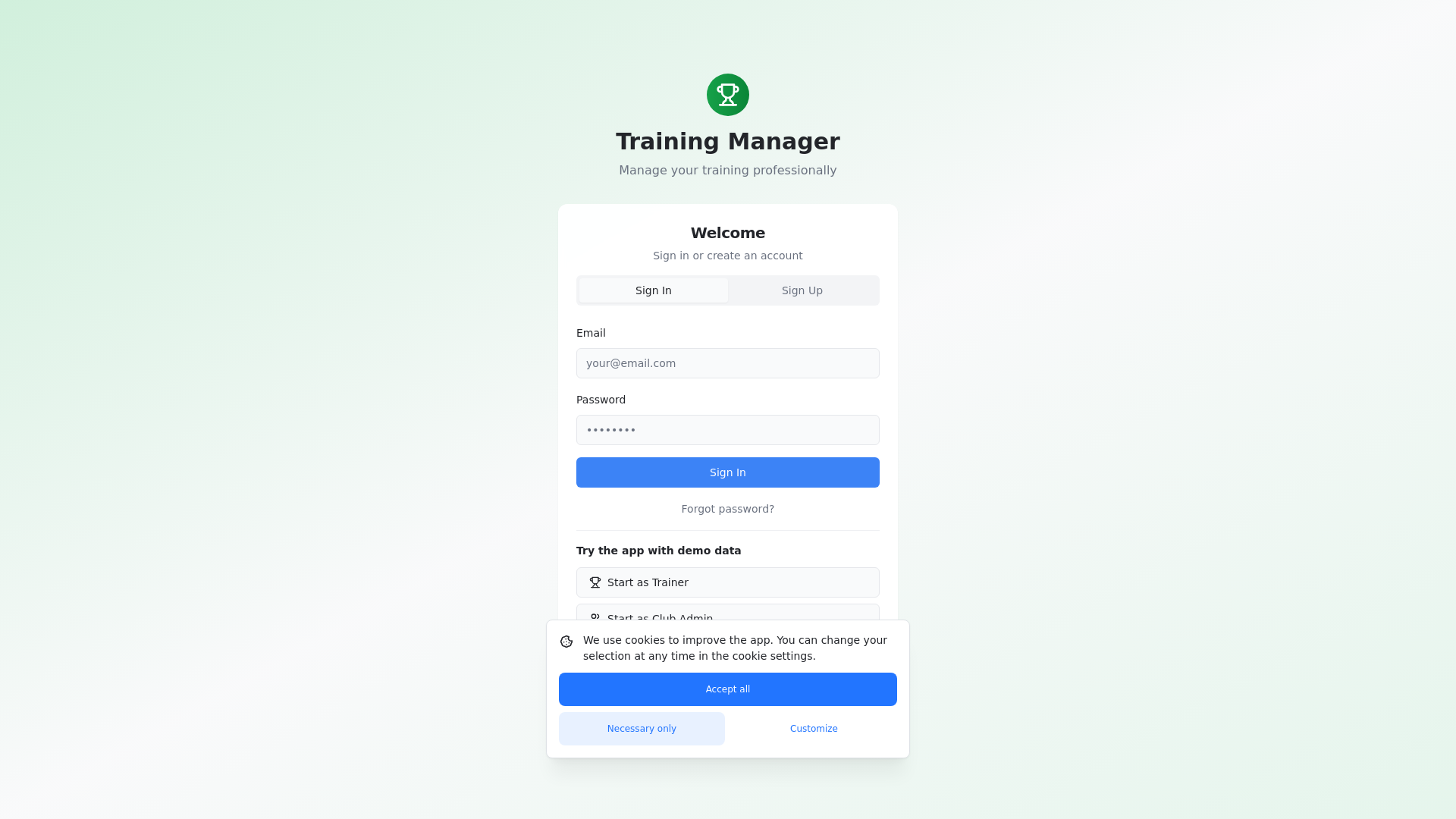 website screenshot of https://training-manager.app/