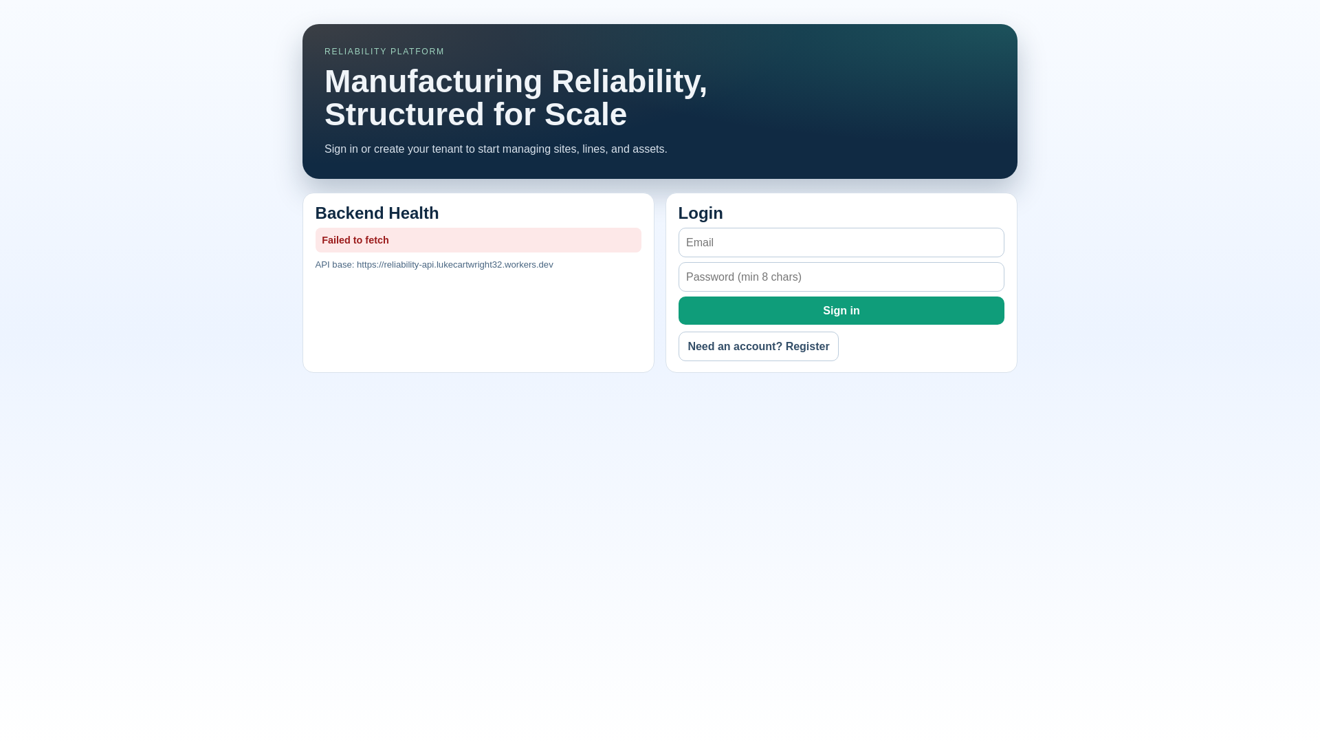 website screenshot of https://reliability-platform.pages.dev/