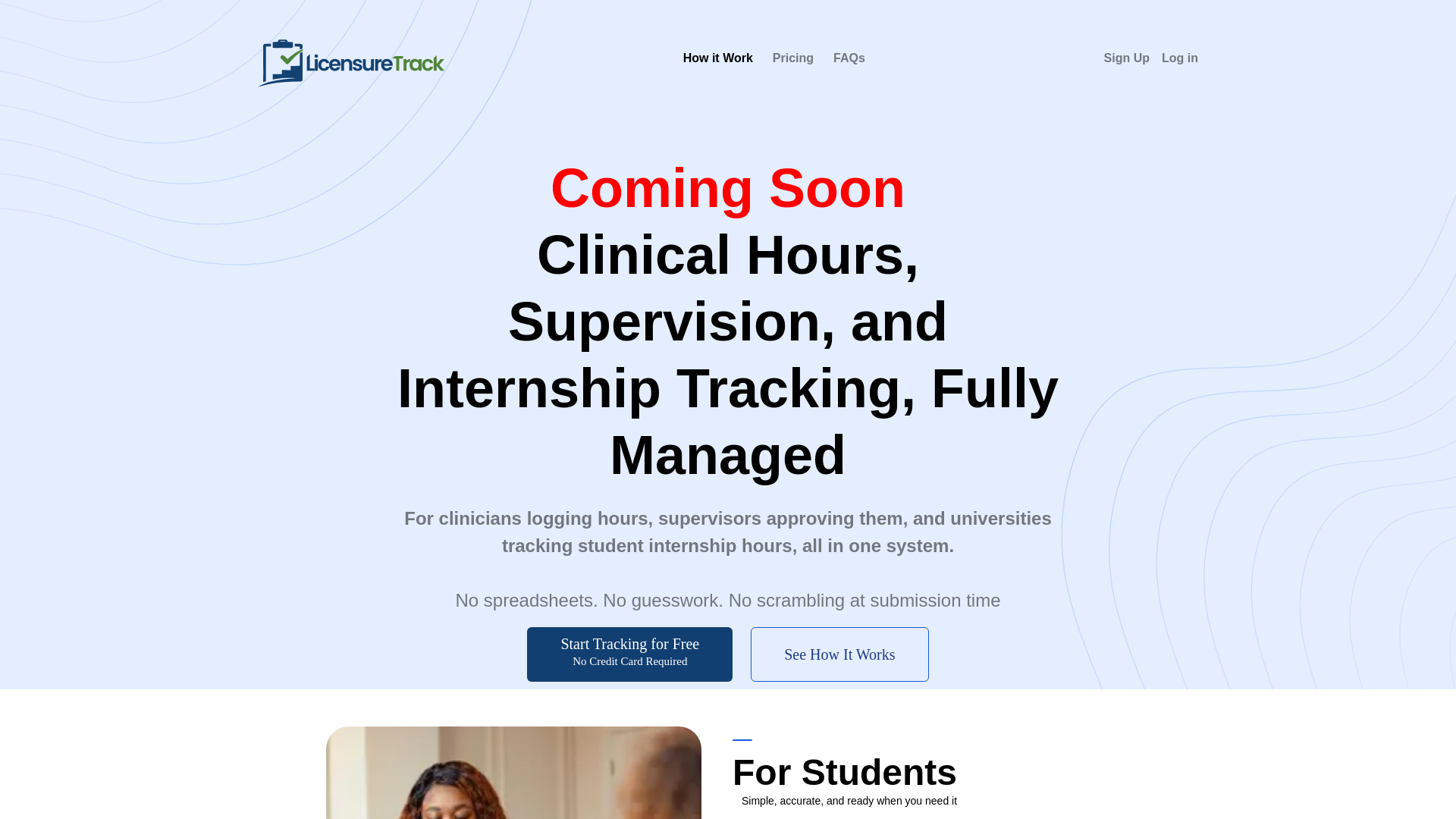 website screenshot of https://licensuretrack.com