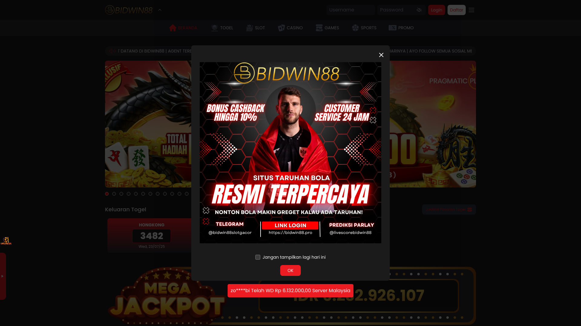 website screenshot of https://bidwin88halo.com/