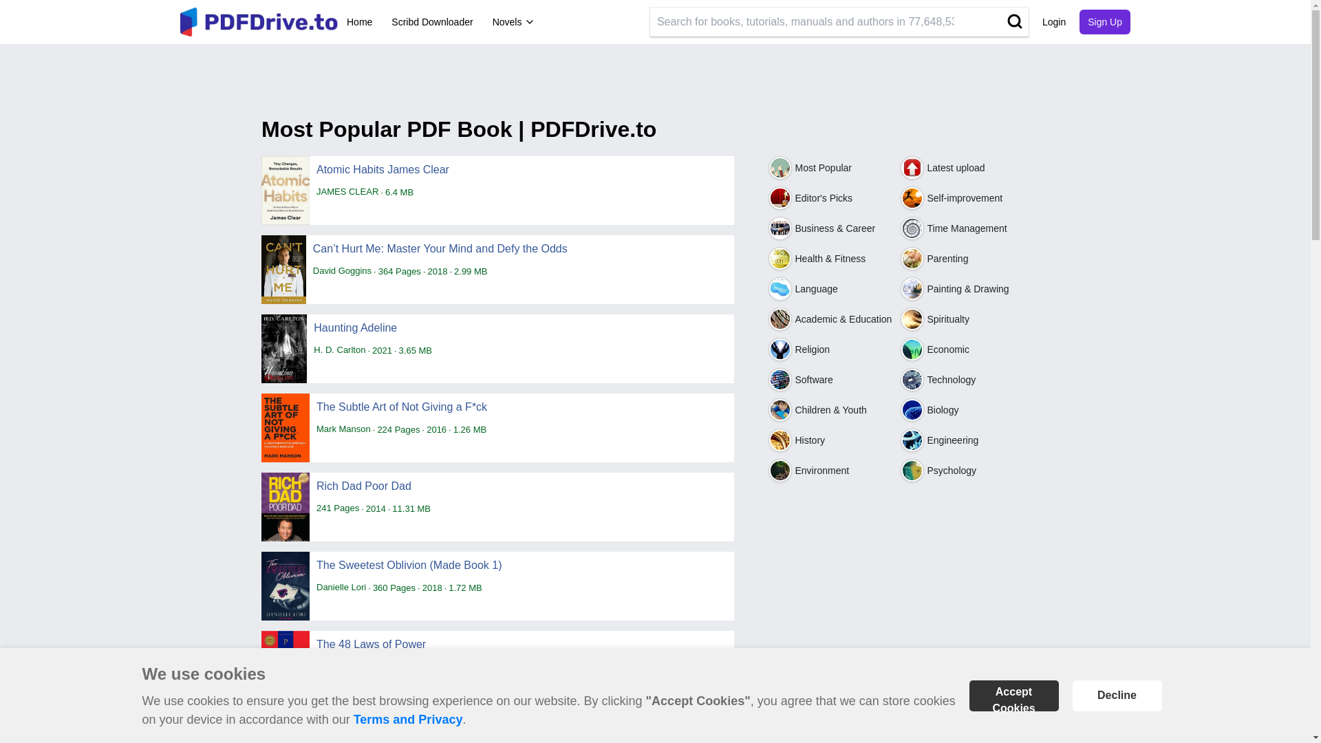 website screenshot of https://en.pdfdrive.to/categories/popular