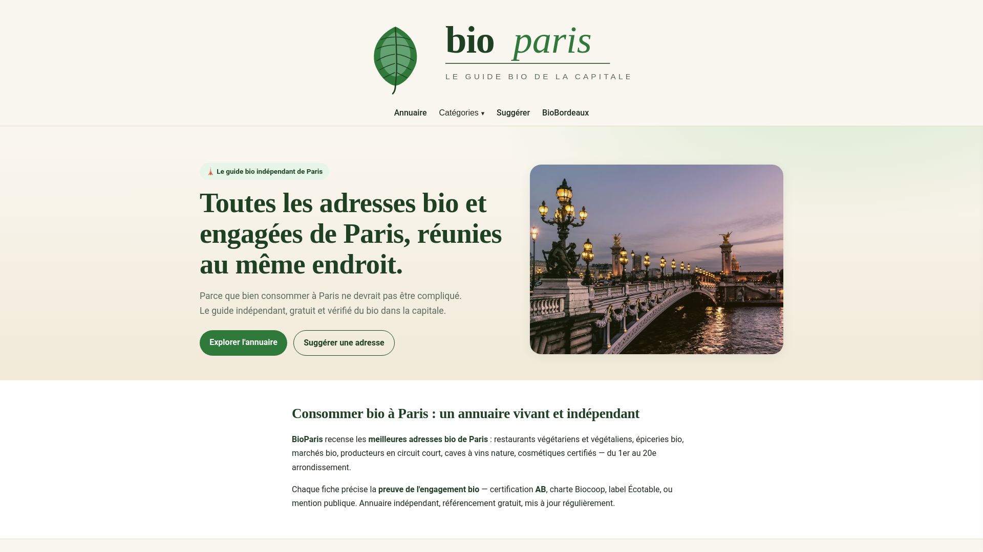 website screenshot of https://bioparis.eu/