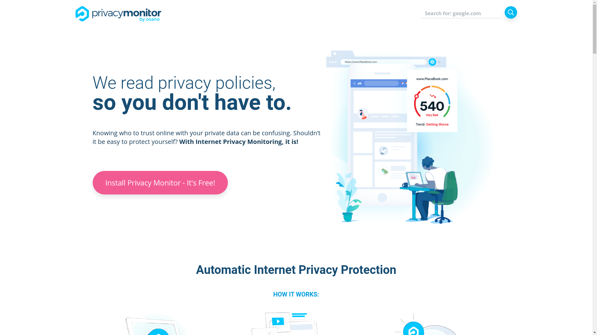 website screenshot of https://www.privacymonitor.com/