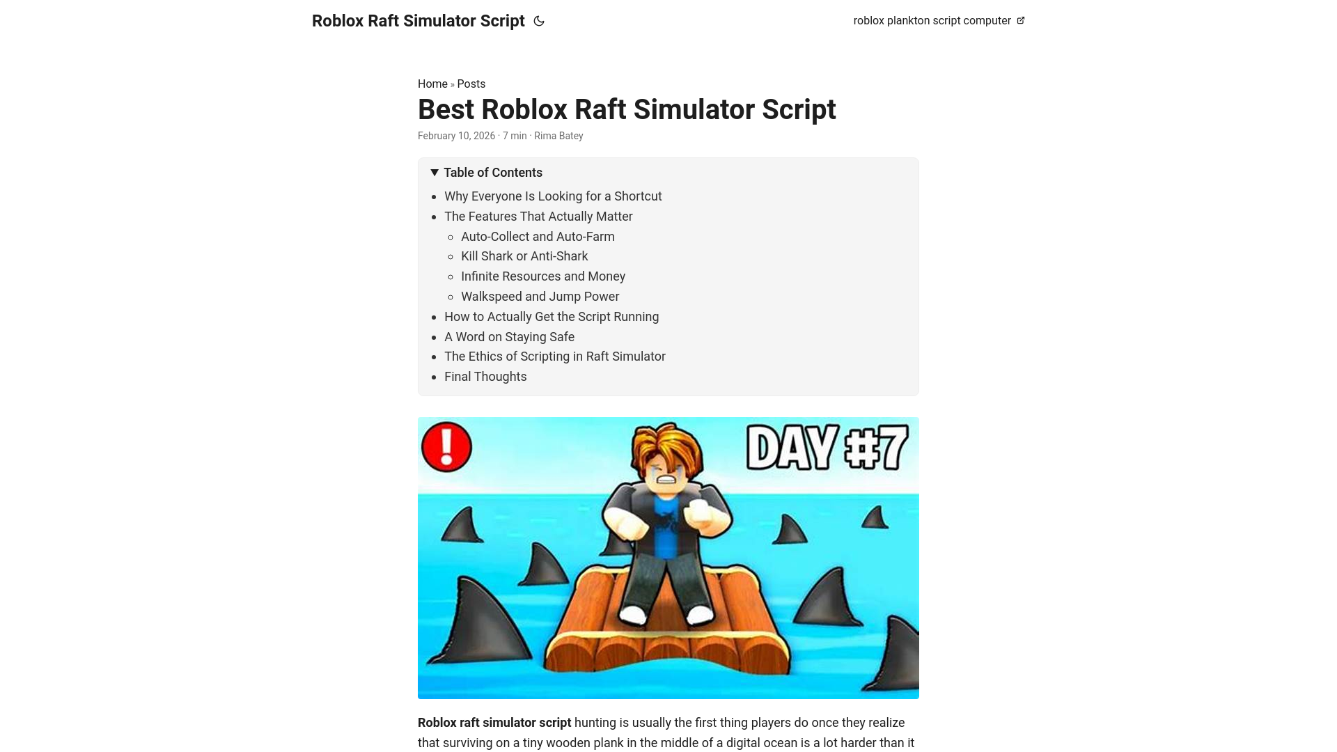 website screenshot of https://robloxraftsimulatorscript.pages.dev/