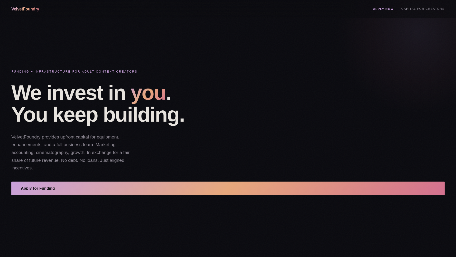 website screenshot of https://thevelvetfoundry.com/