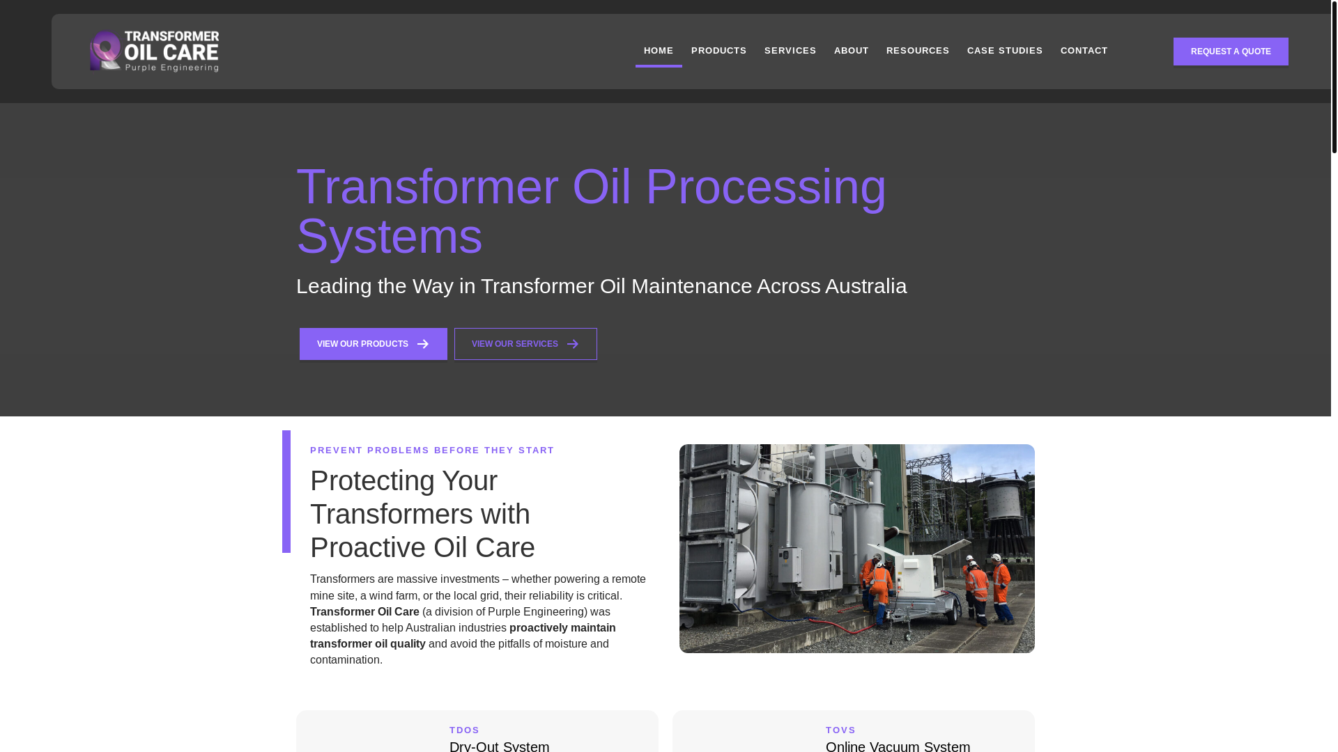 website screenshot of https://transformeroilcare.com.au/