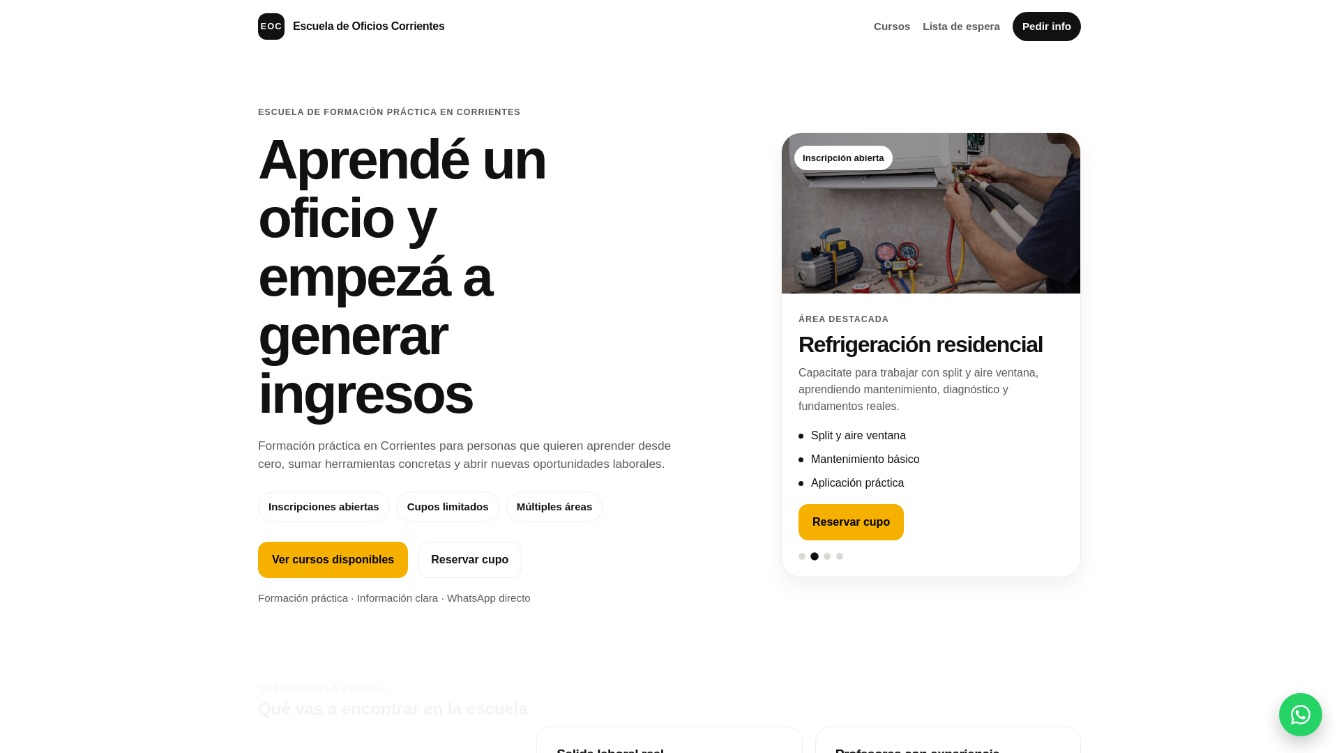 website screenshot of https://escuela-oficios-corrientes-app.pages.dev/