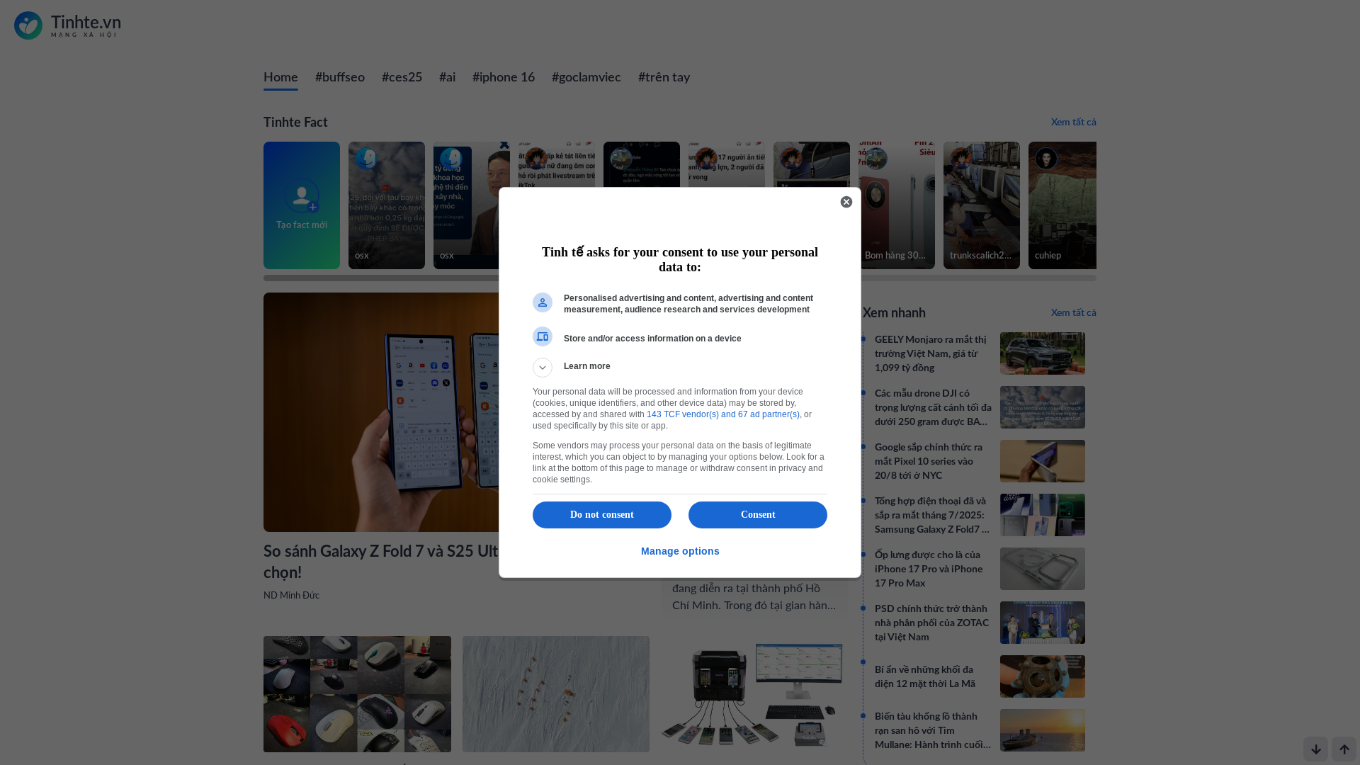 website screenshot of https://Tinhte.vn