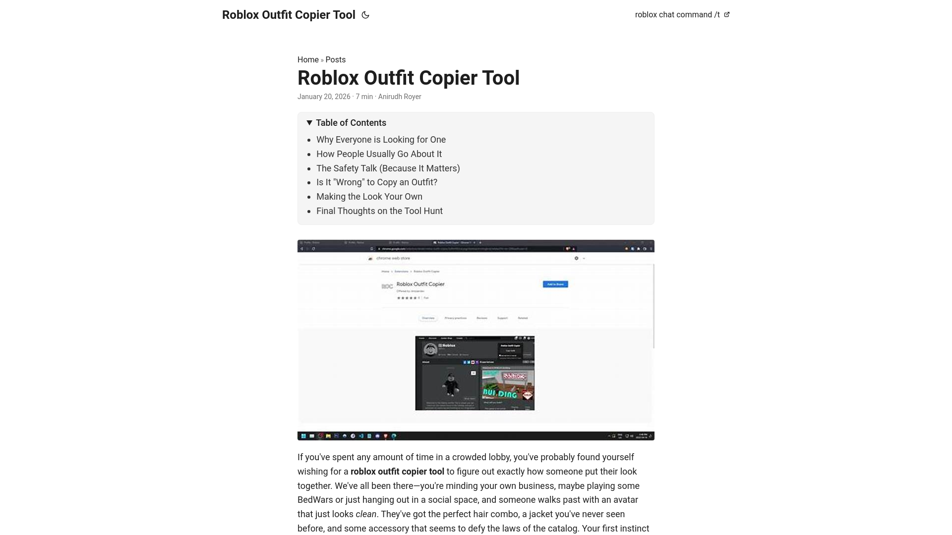 website screenshot of https://robloxoutfitcopiertool.pages.dev/