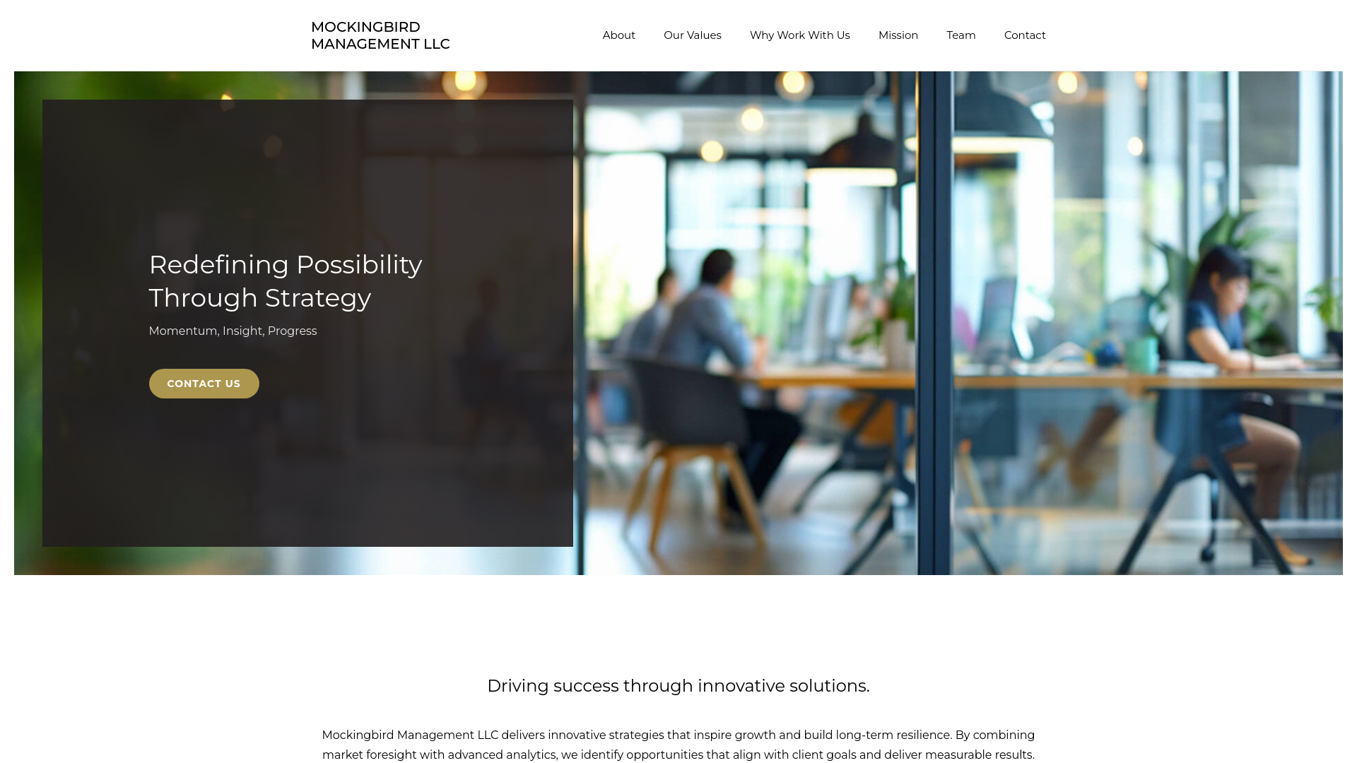 website screenshot of https://mockingbirdmanagementllc.com