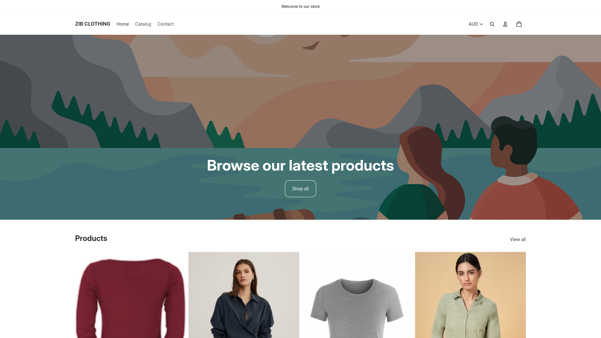 website screenshot of https://zibclothing.store/