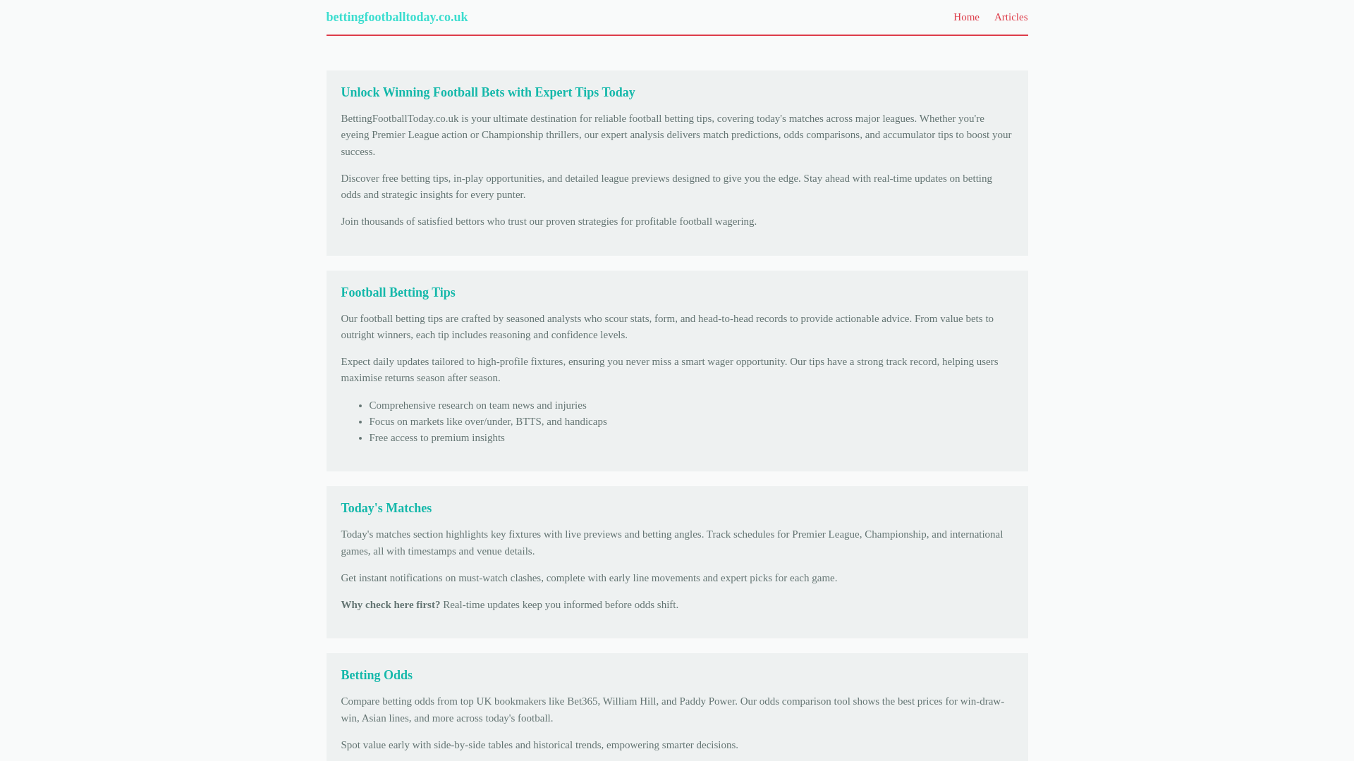 website screenshot of https://bettingfootballtoday.co.uk/