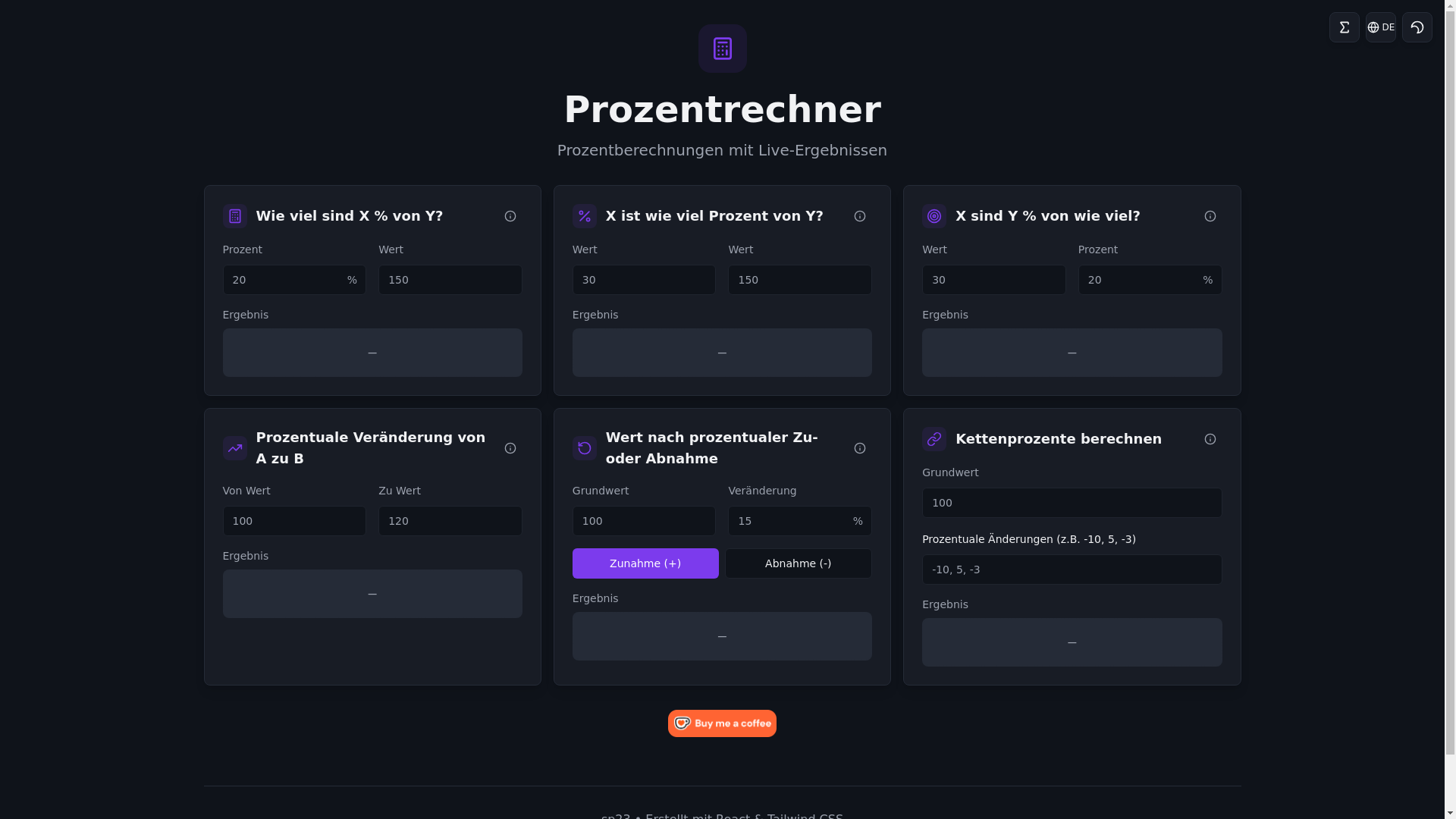 website screenshot of https://prozentrechner-5n2.pages.dev/
