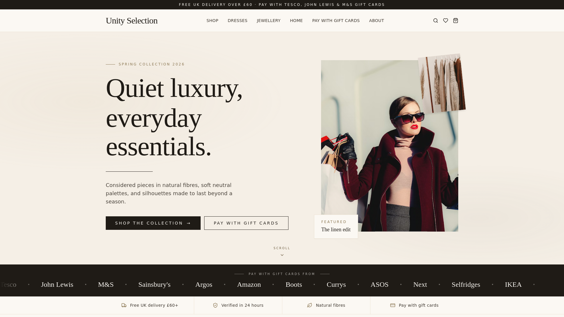 website screenshot of https://unityselection.com/