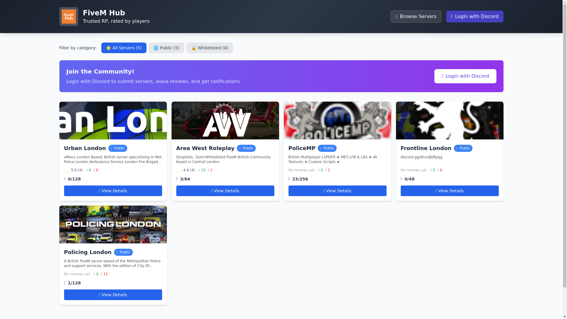 website screenshot of https://fivemhub.co/