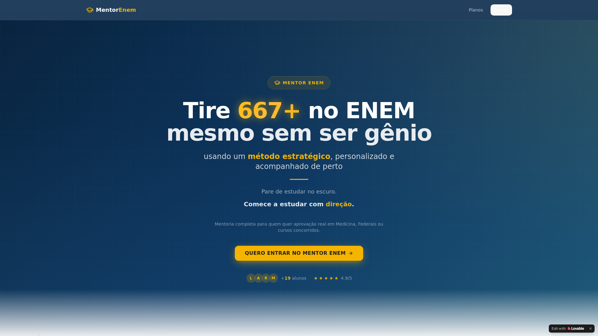 website screenshot of https://mentorenem.com.br