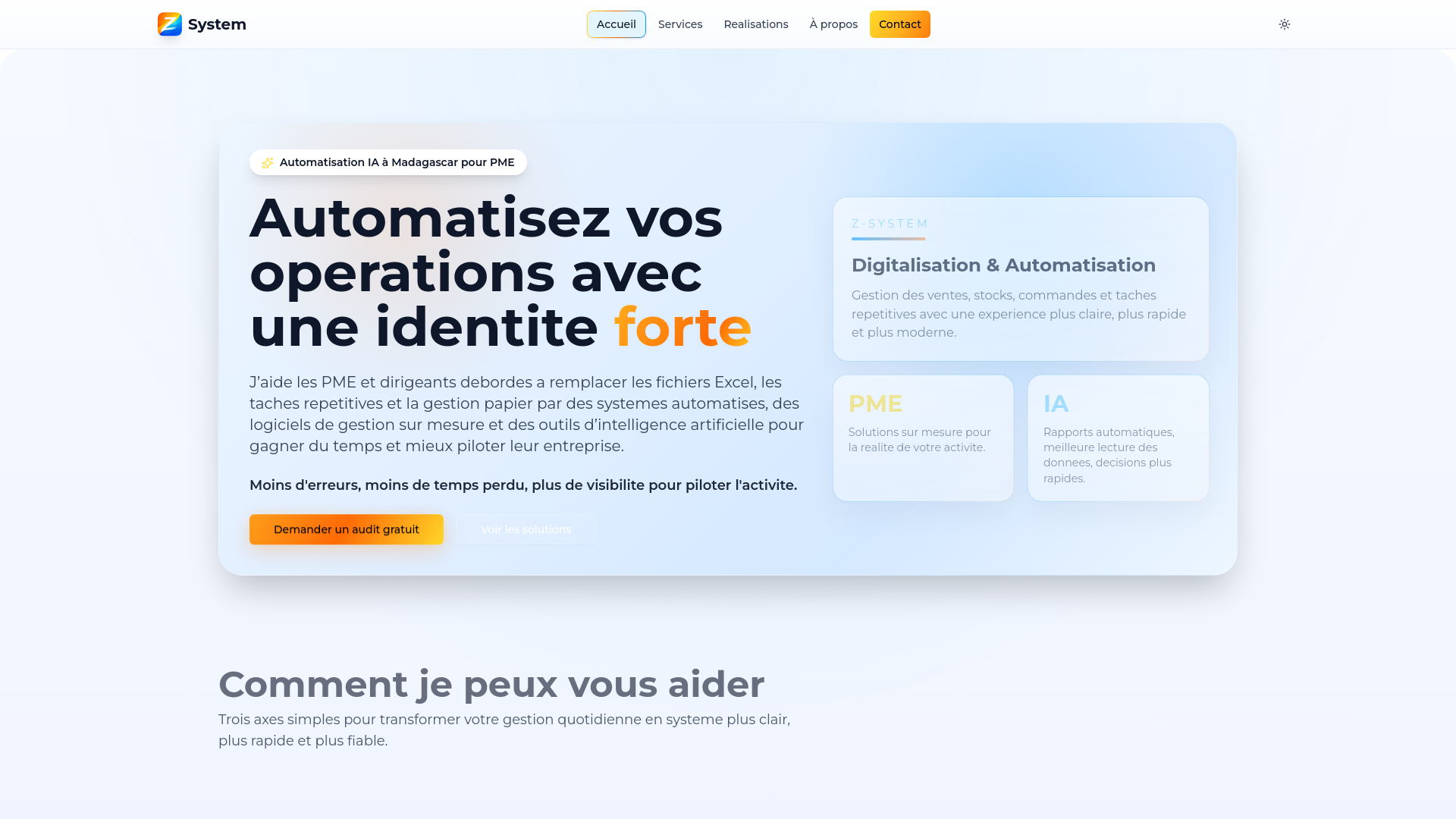 website screenshot of https://zsystem.mg