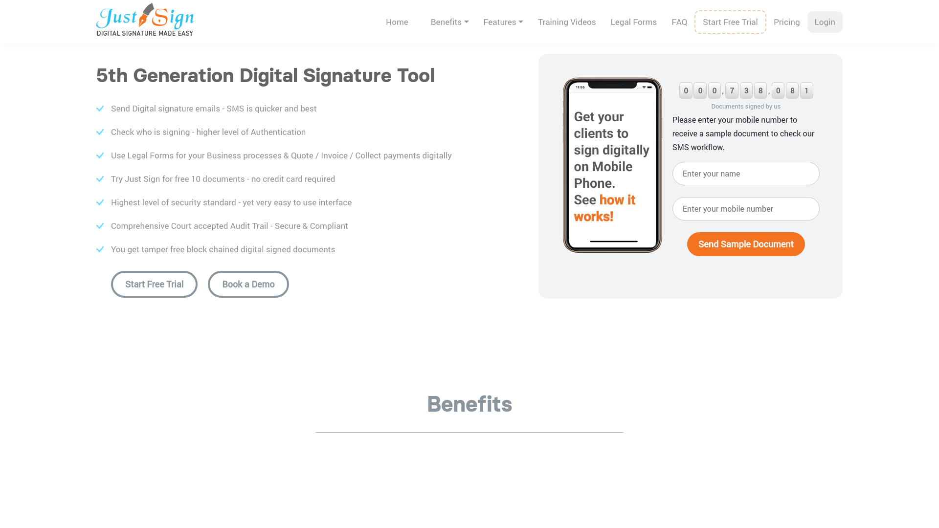 website screenshot of https://www.justsign.com.au/