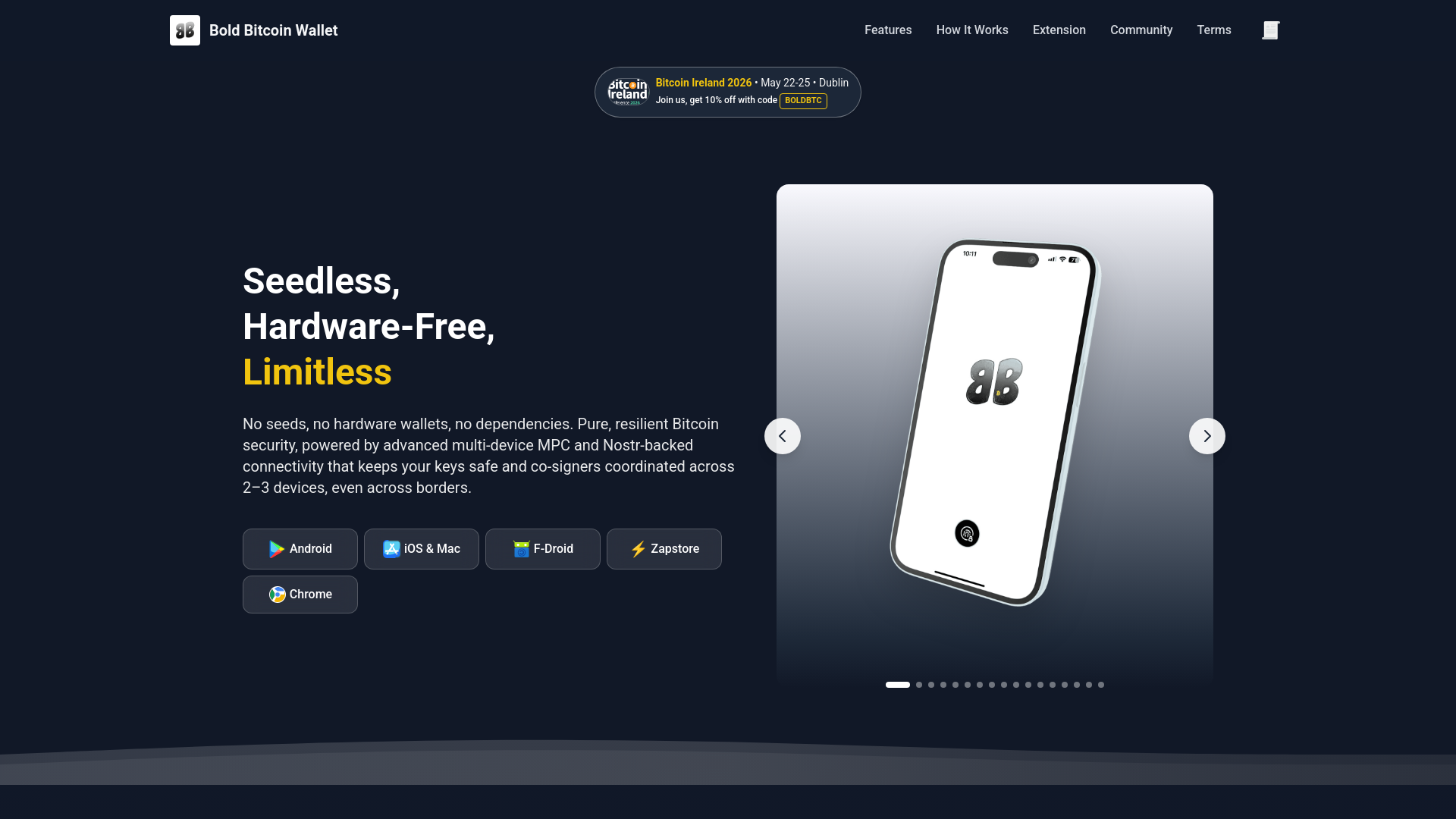 website screenshot of https://boldbitcoinwallet.com