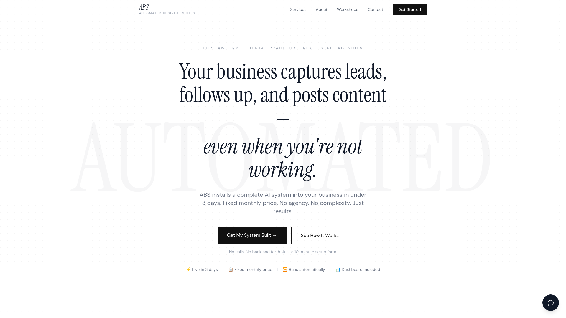 website screenshot of https://automatedbusinesssuites.com