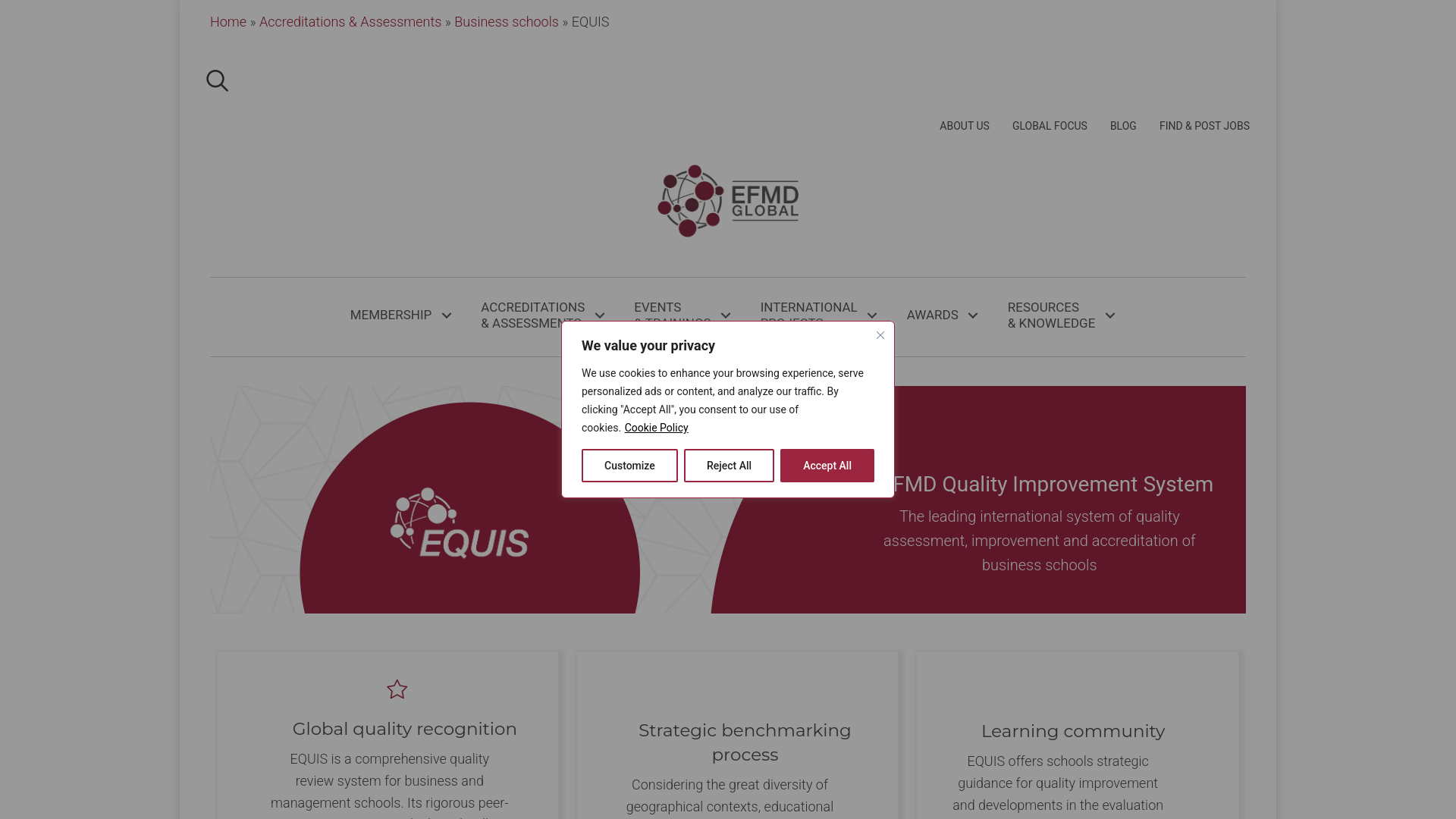 website screenshot of https://efmdglobal.org/accreditations/business-schools/equis/
