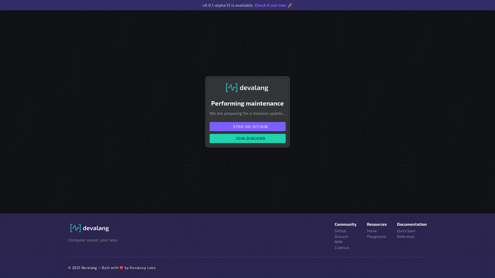 website screenshot of https://devalang-maintenance.pages.dev/
