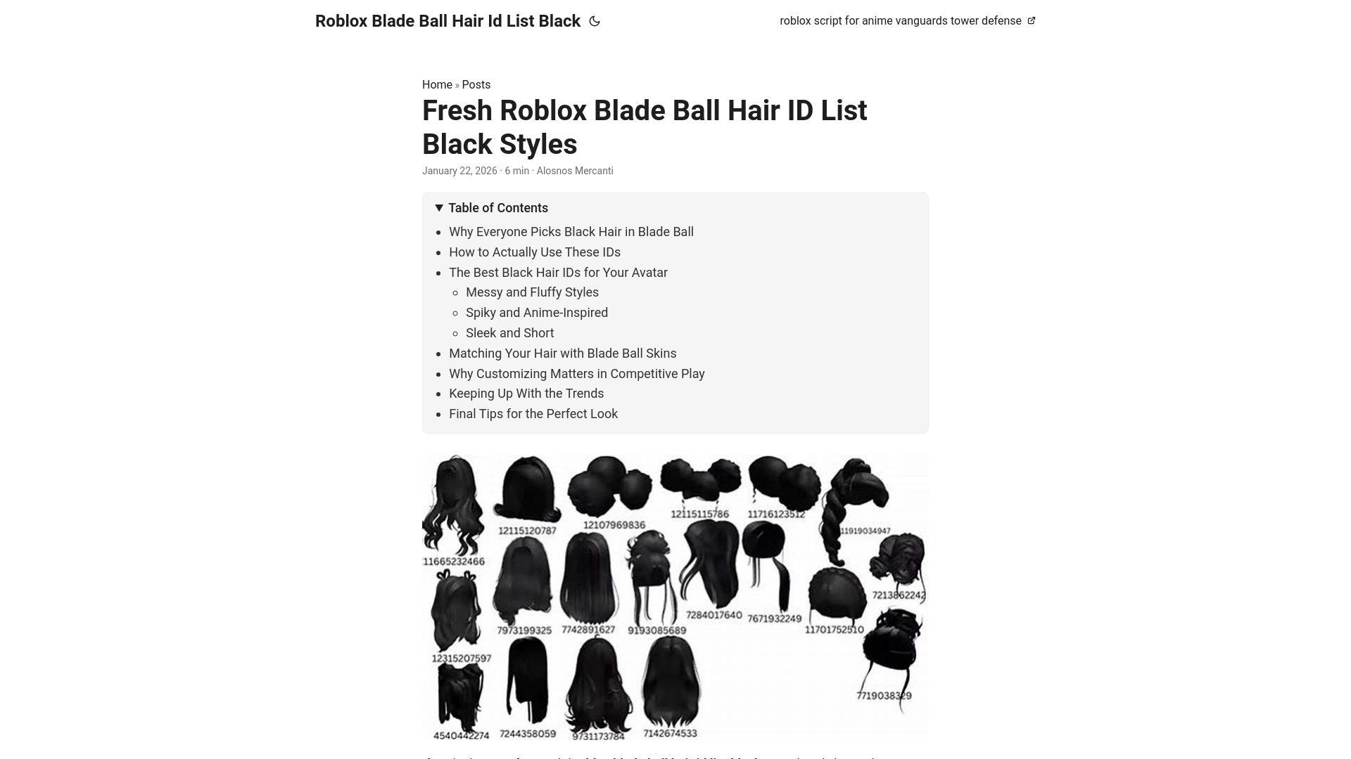 website screenshot of https://roblox-blade-ball-hair-id-list-black.pages.dev/