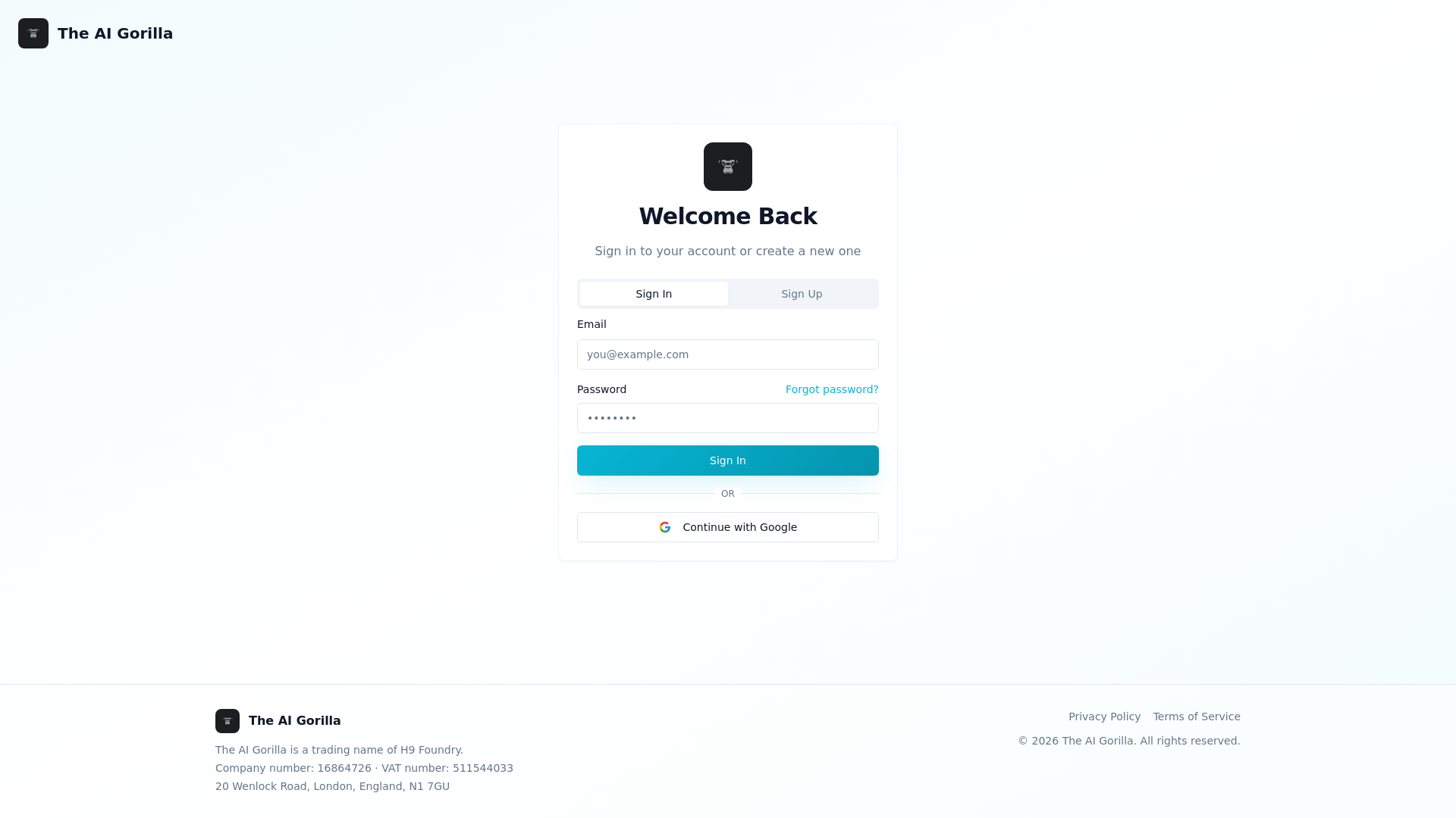 website screenshot of https://ai-gorilla-admin-staging.pages.dev/