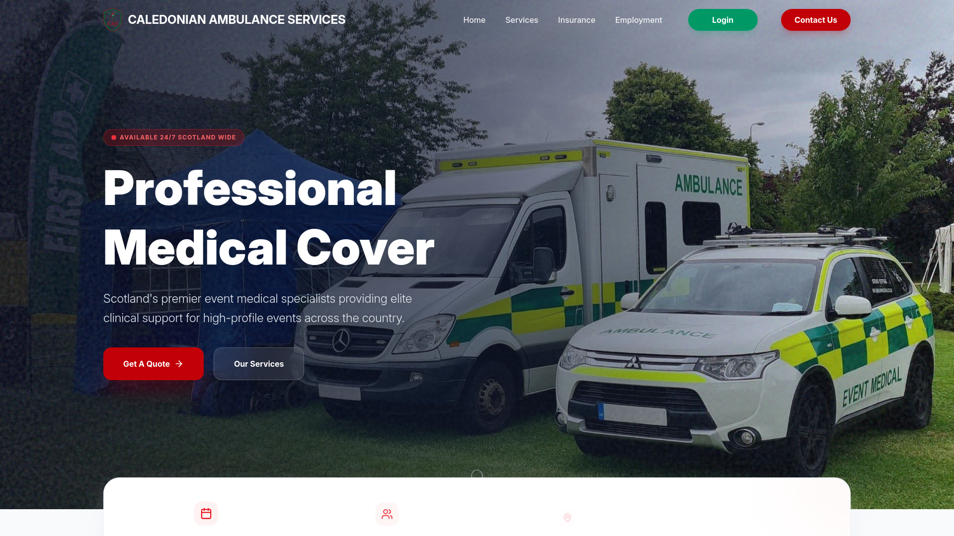 website screenshot of https://caledonianambulance.co.uk/