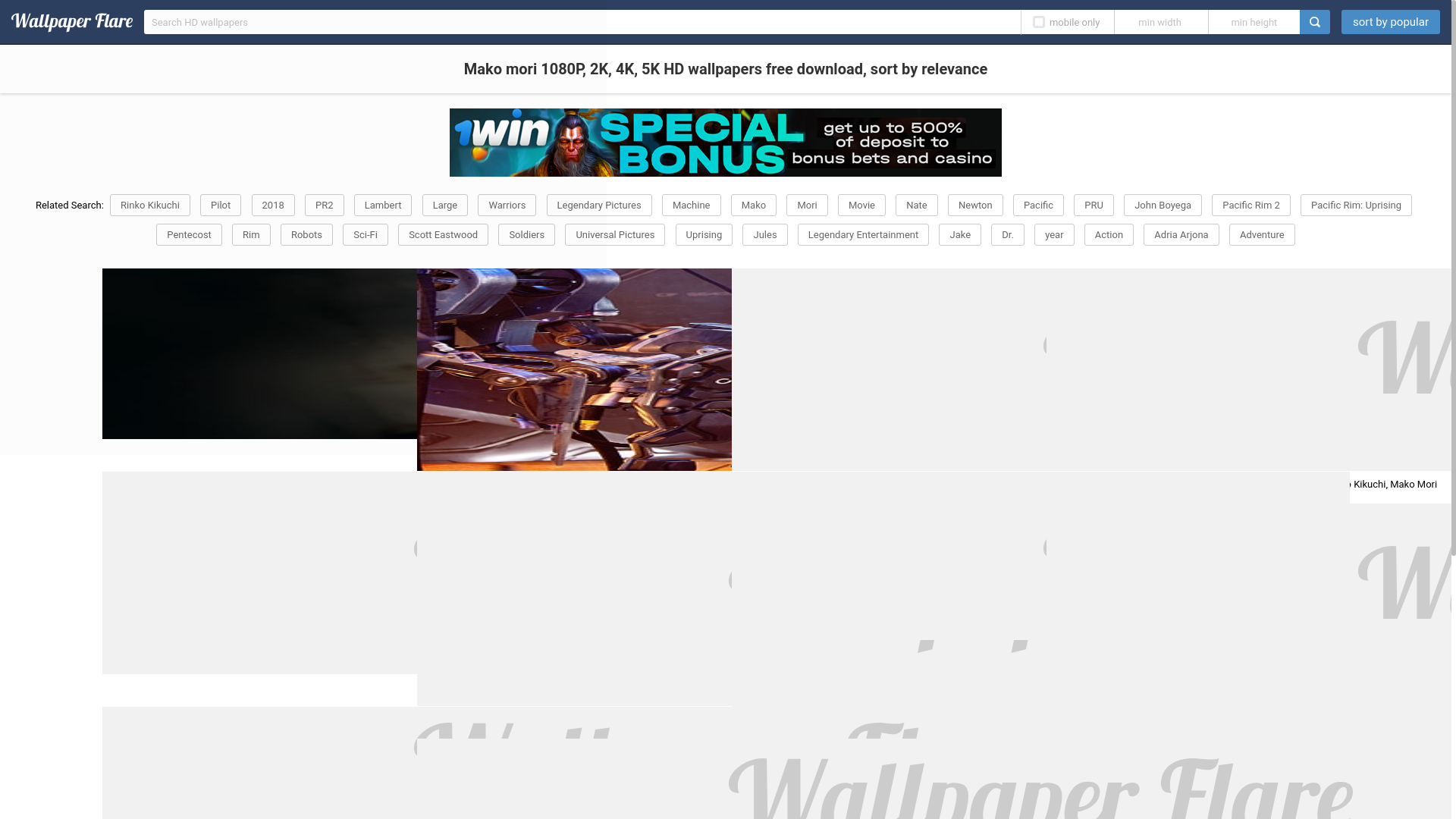 website screenshot of https://www.wallpaperflare.com/search?wallpaper=mako+mori&sort=relevance