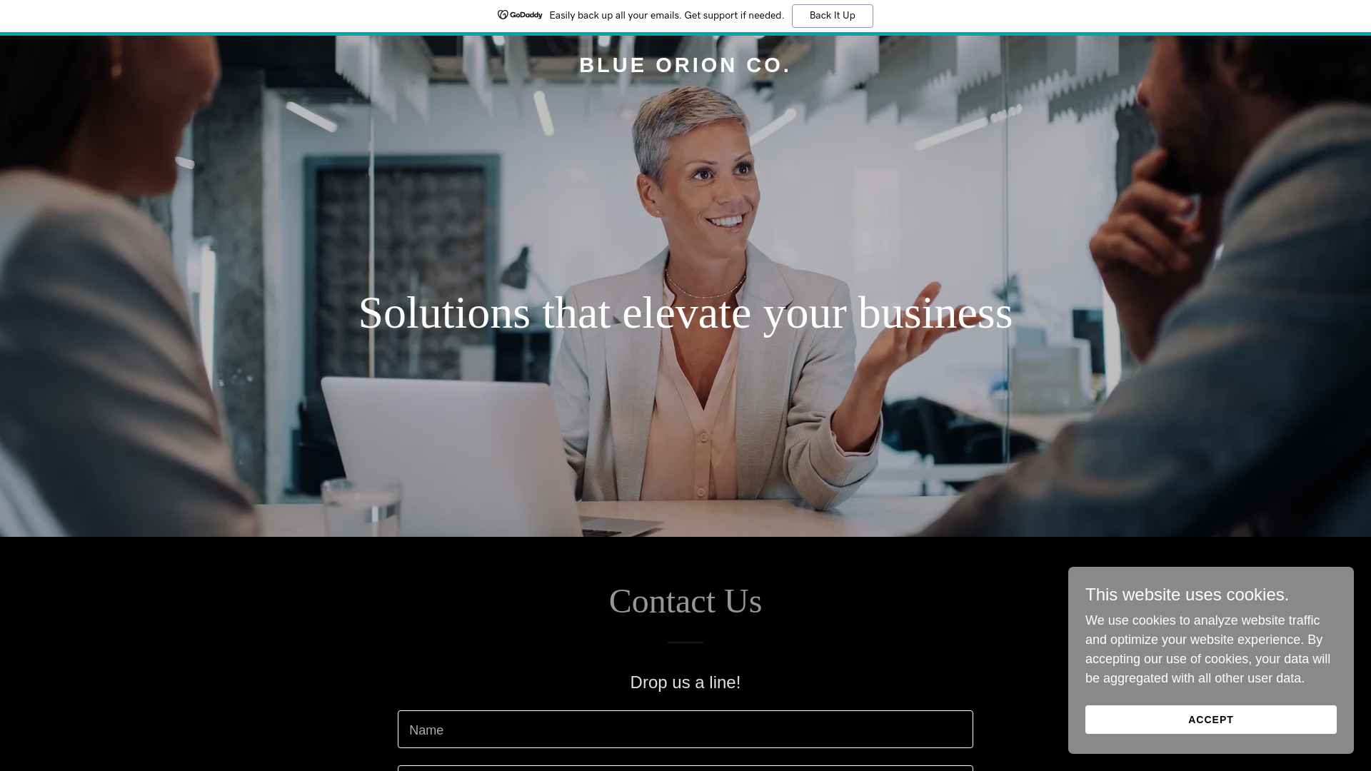 website screenshot of https://goblueorionco.com/