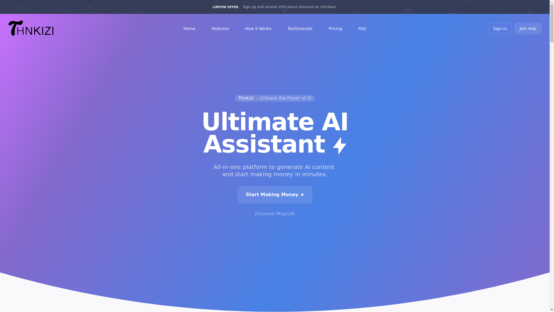 website screenshot of https://thnkizi.com/