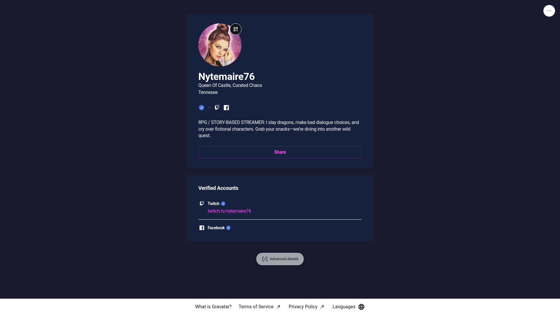website screenshot of https://nytemaire76.pro/