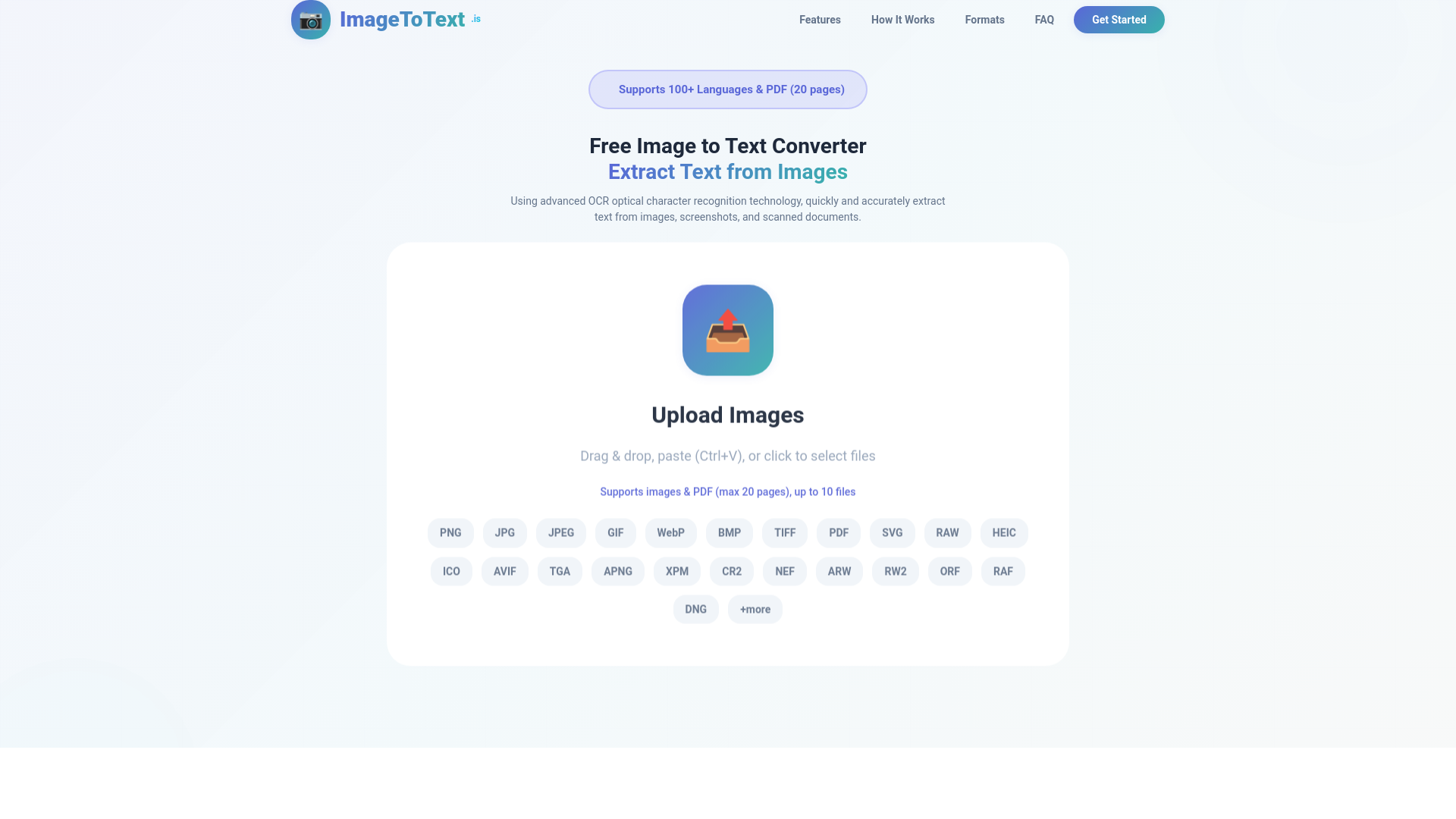 website screenshot of https://imagetotext.is